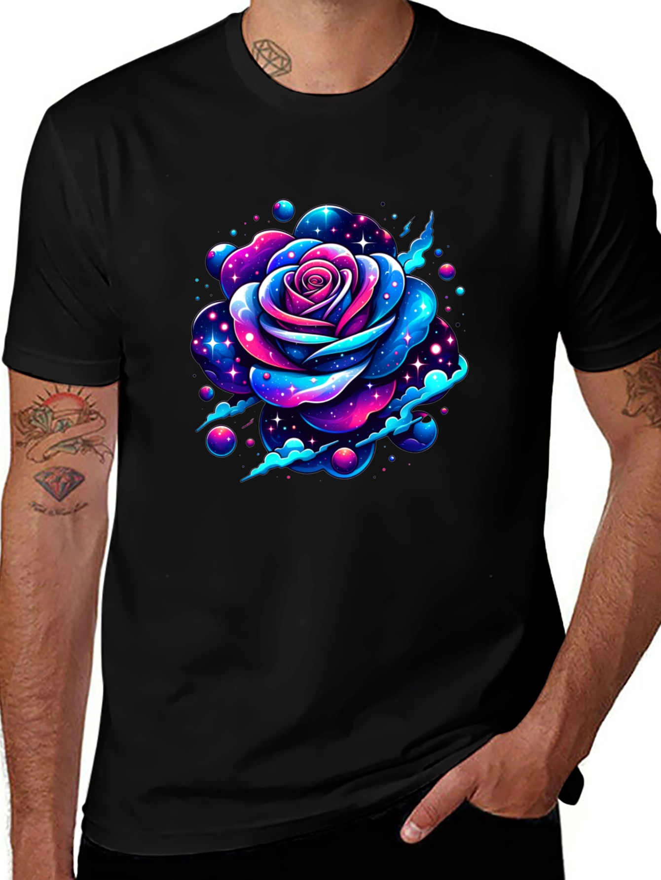 Galaxy Rose Graphic Black T-Shirt