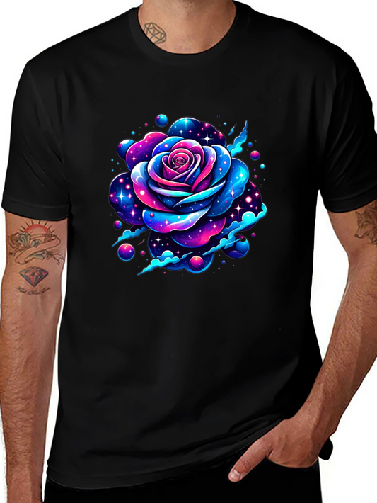 Galaxy Rose Graphic Black T-Shirt