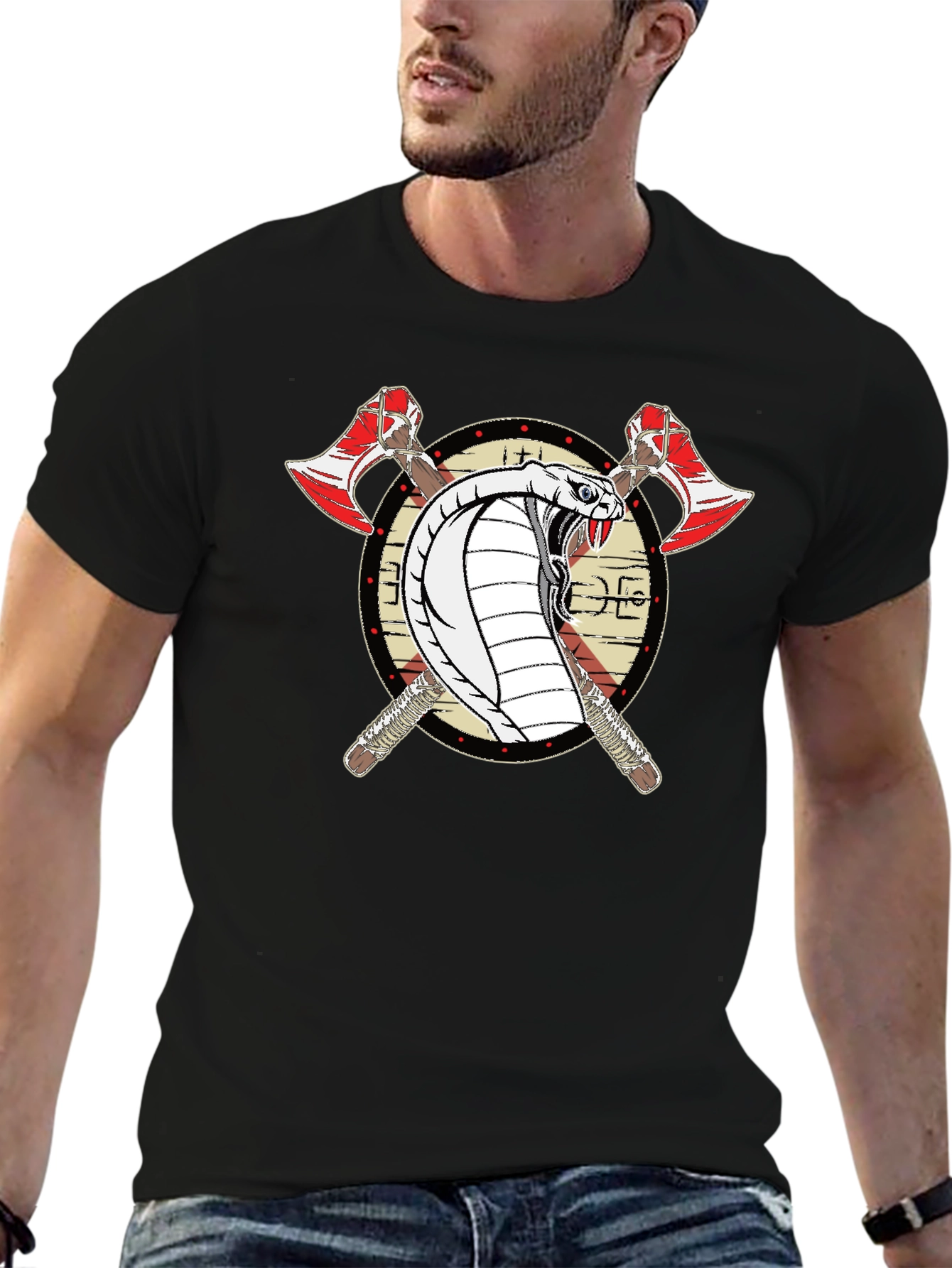 Cobra & Axes Black T-Shirt - Edgy Graphic Tee