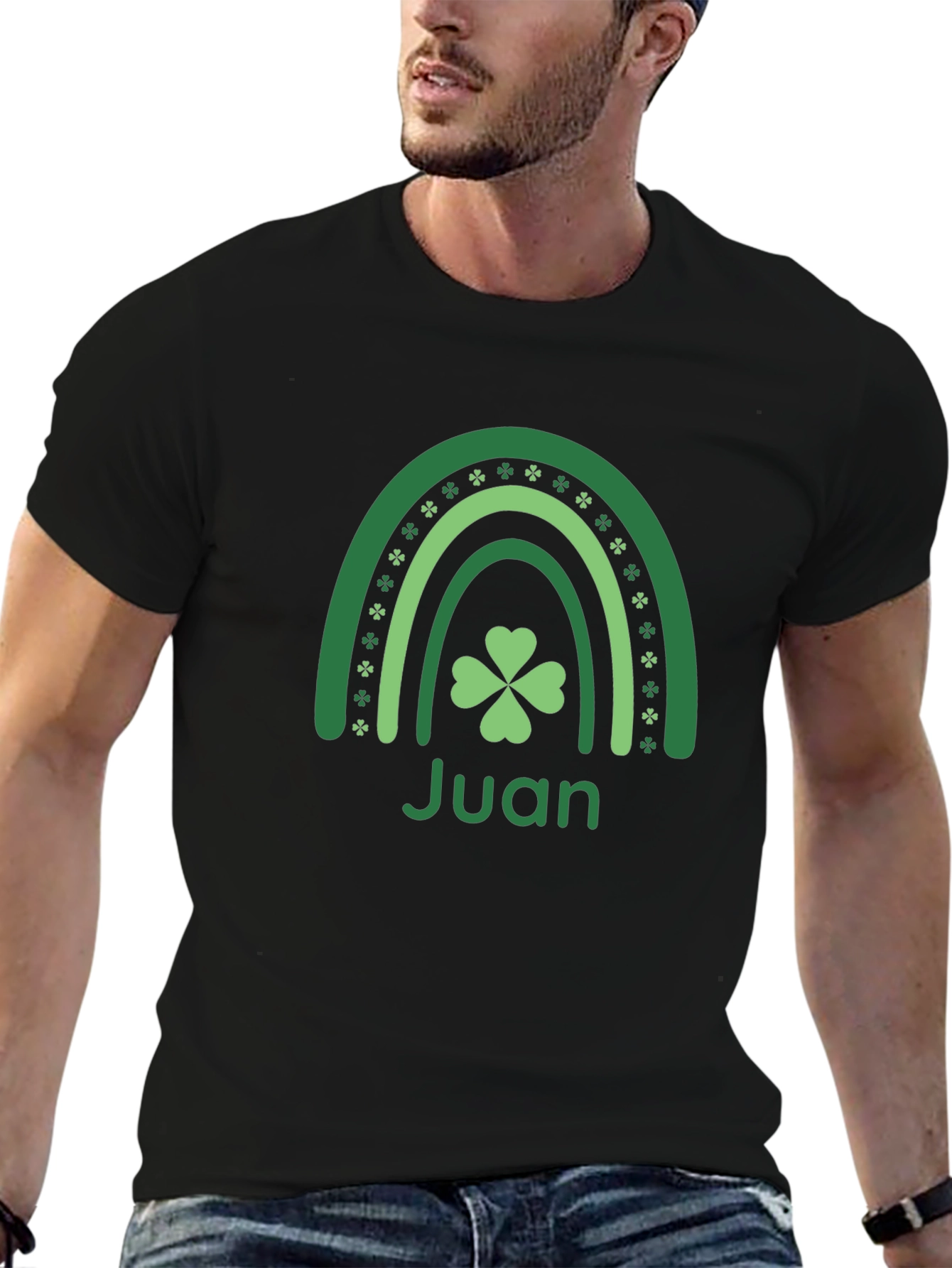 St. Patricks Day Rainbow Clover Personalized Mens T-Shirt