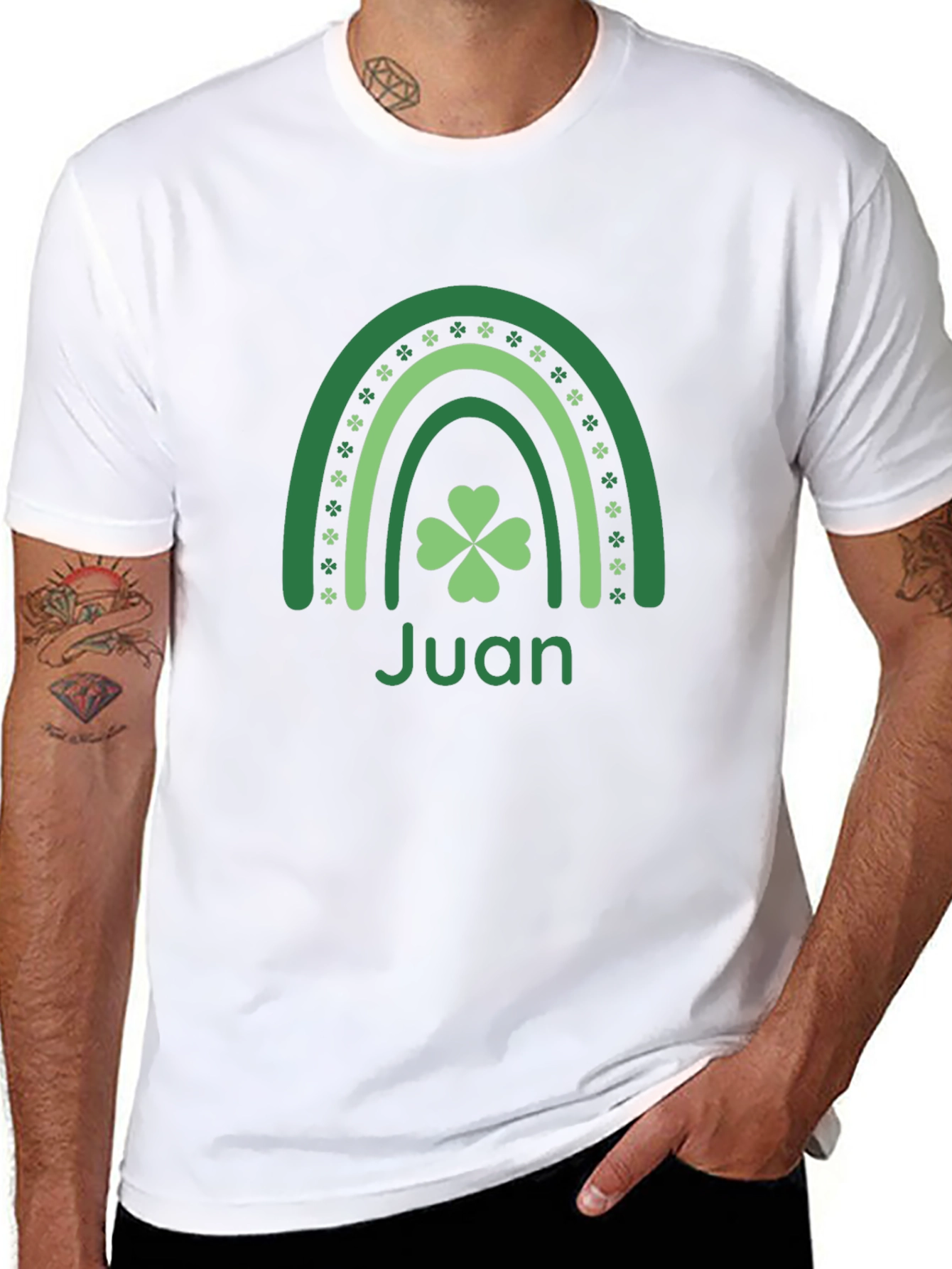 St. Patricks Day Rainbow Clover Personalized Mens T-Shirt