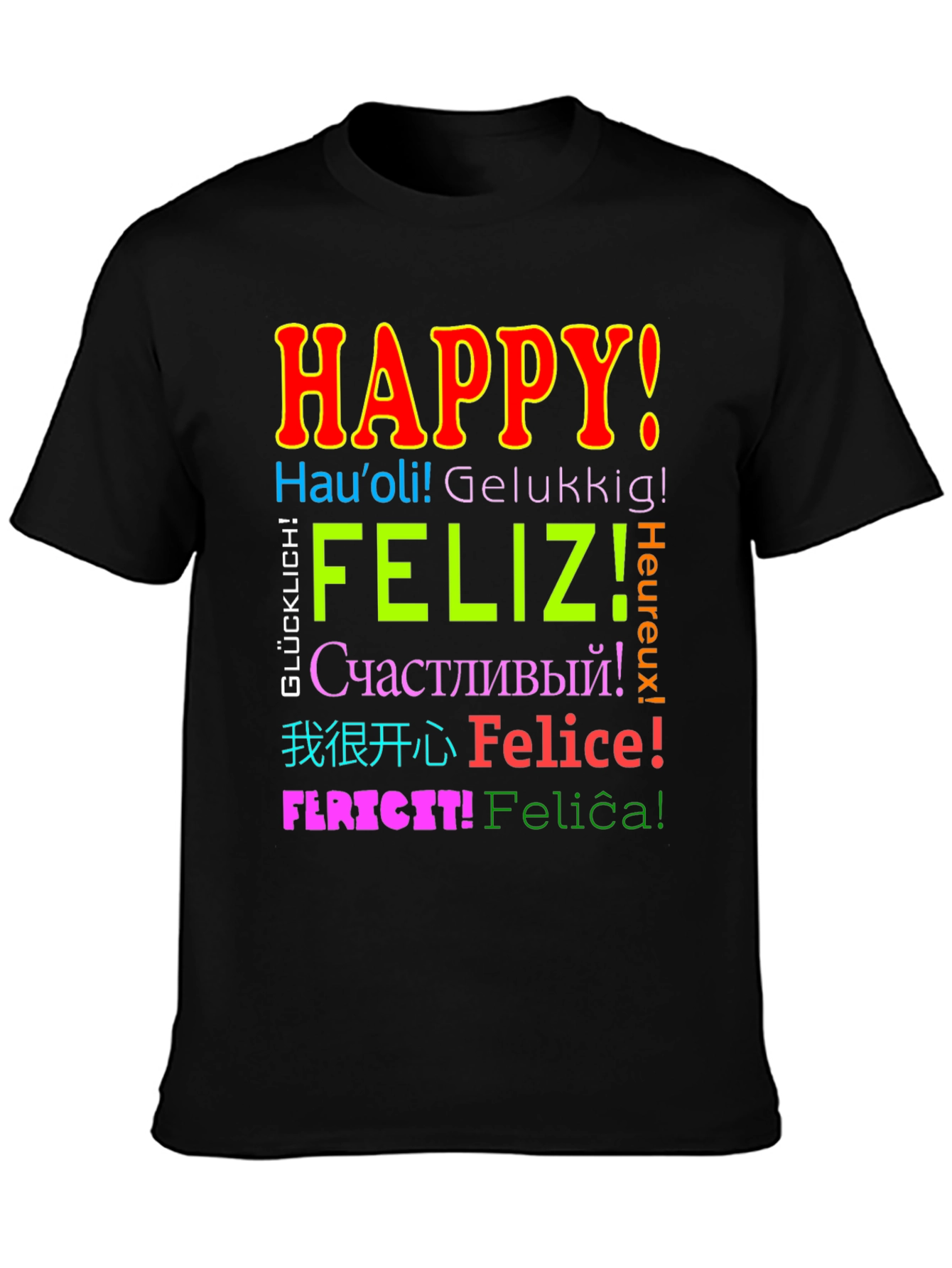 Multilingual Happy T-Shirt - Global Joy!