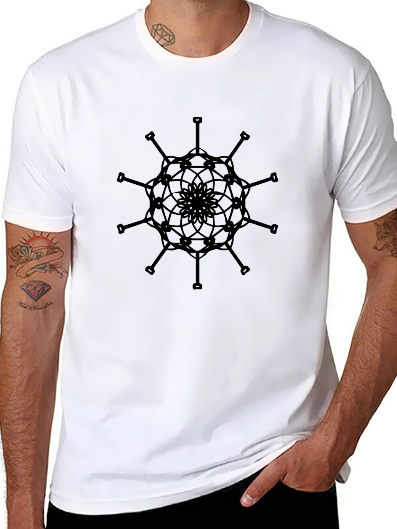 Mens Black T-Shirt with Abstract Mandala Design