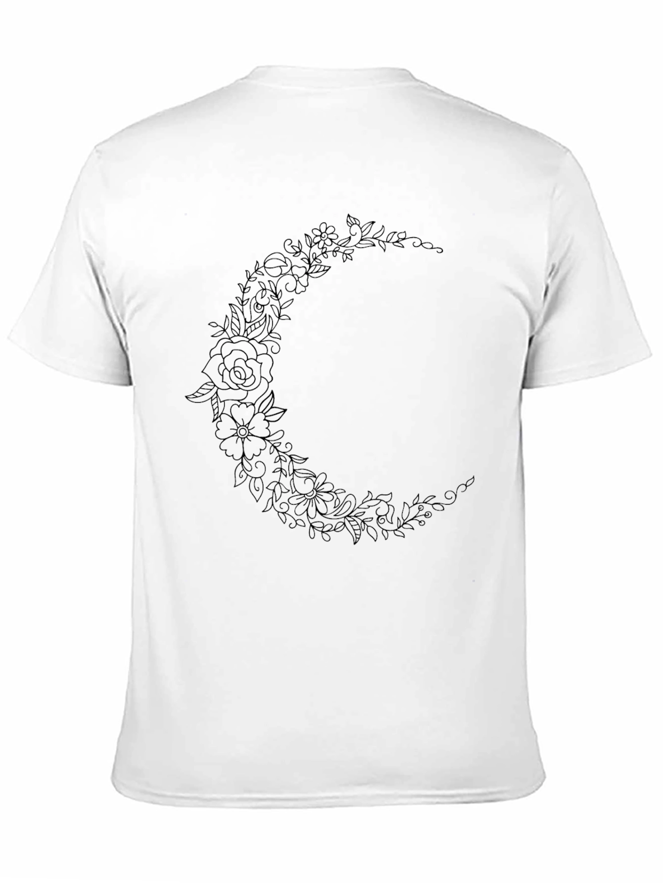 Floral Crescent Moon Graphic Black Tee Shirt