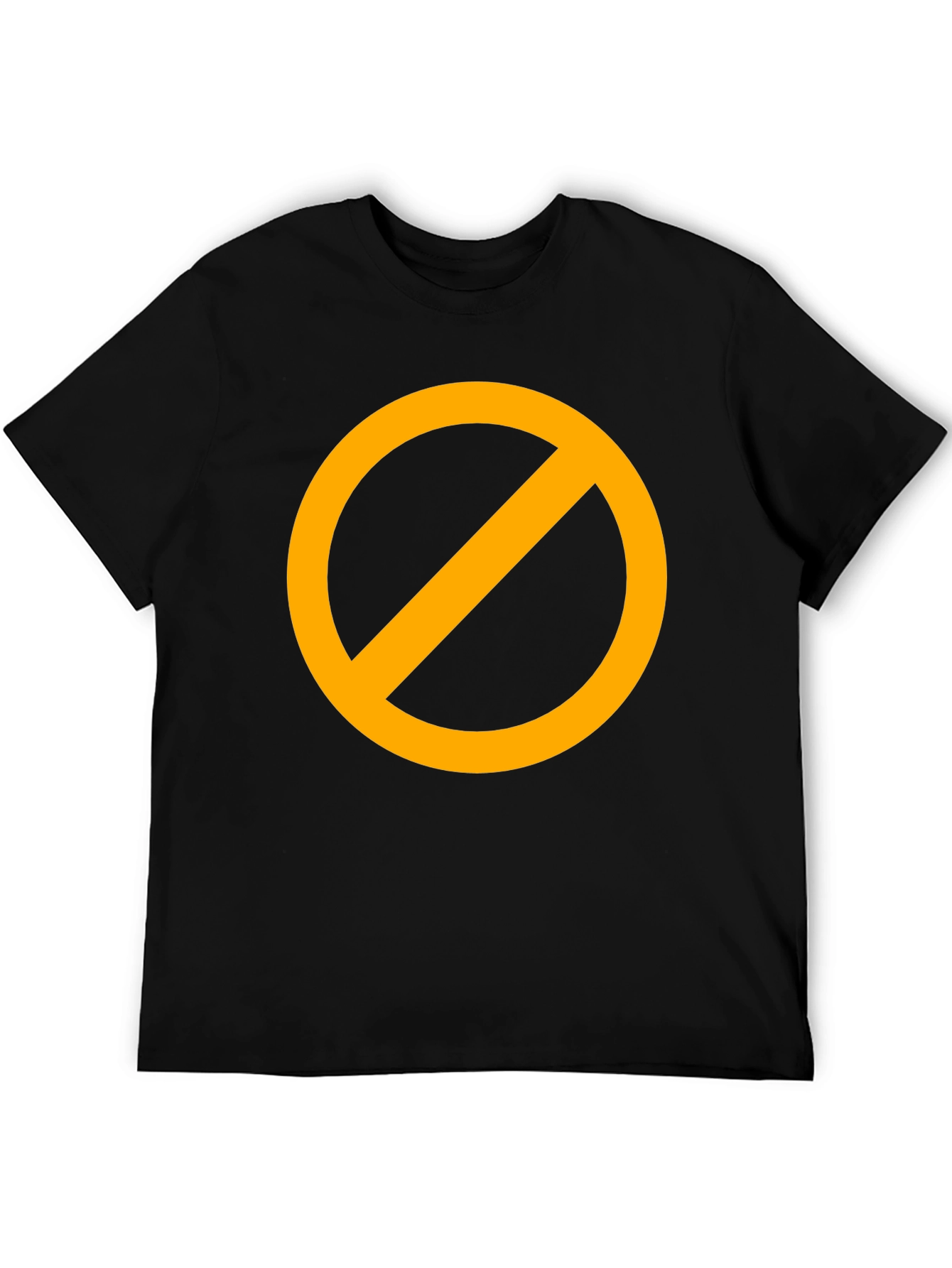 Black T-Shirt with Orange Circle Prohibition Symbol