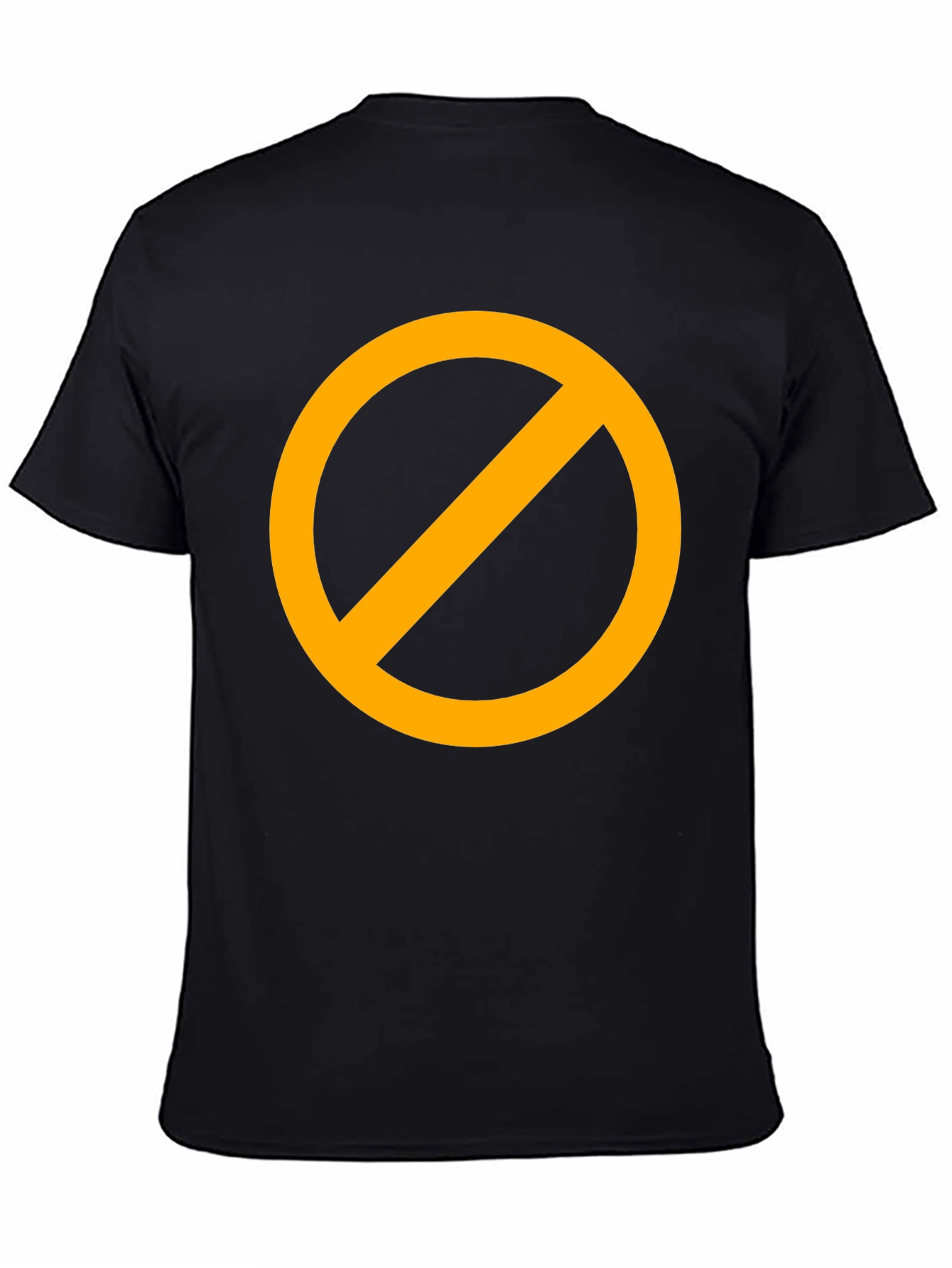 Black T-Shirt with Orange Circle Prohibition Symbol