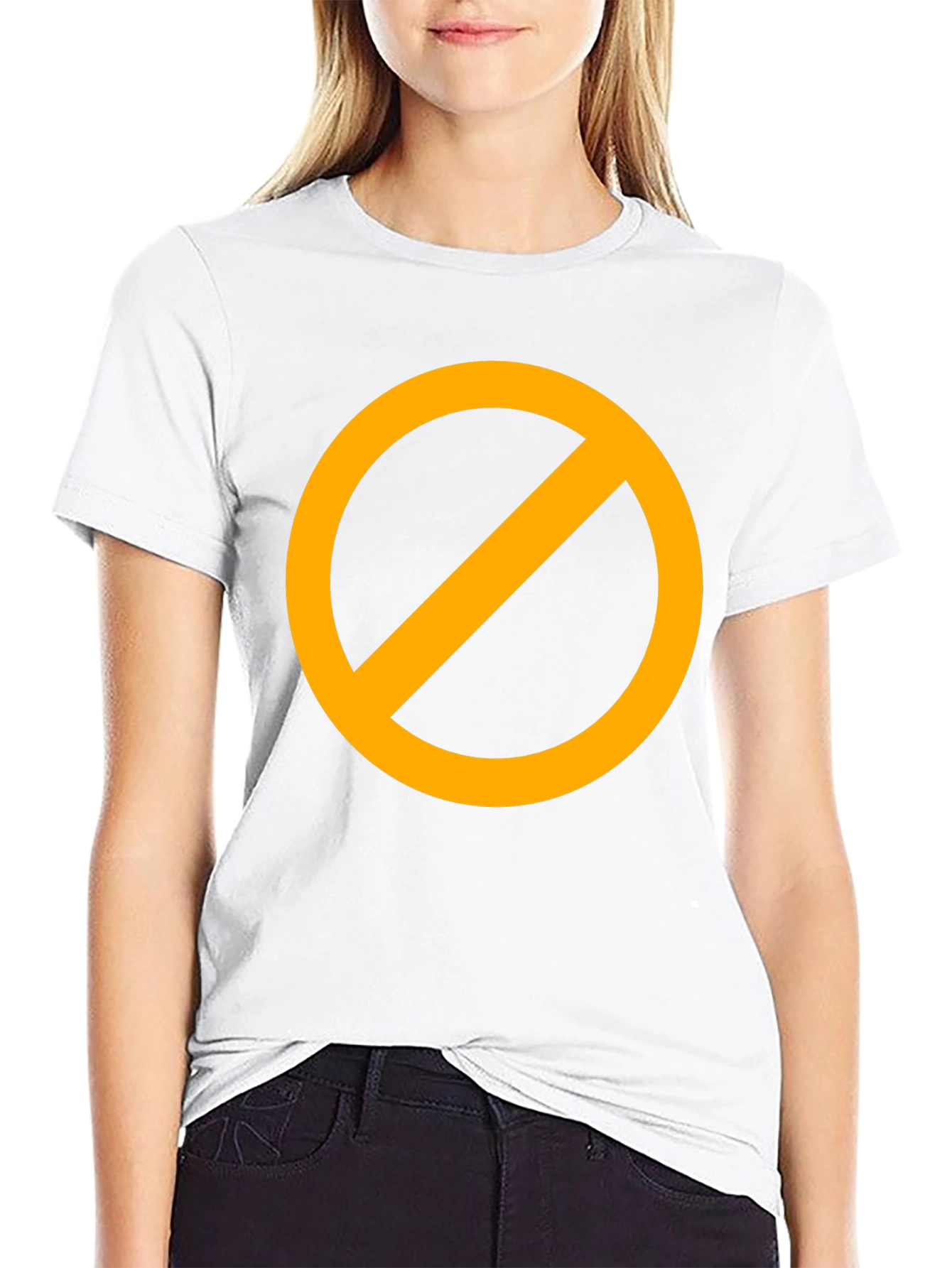 Black T-Shirt with Orange Circle Prohibition Symbol