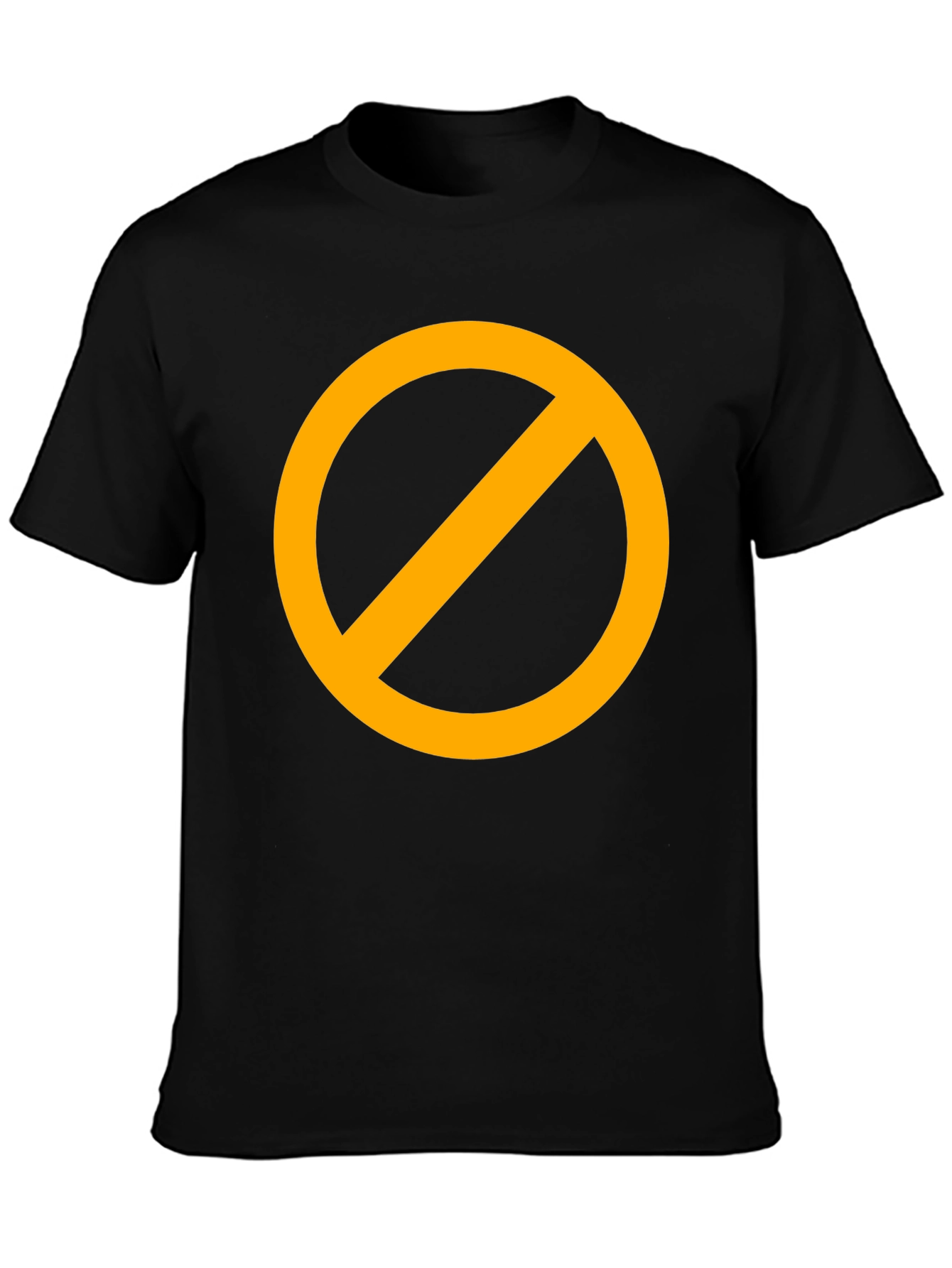 Black T-Shirt with Orange Circle Prohibition Symbol