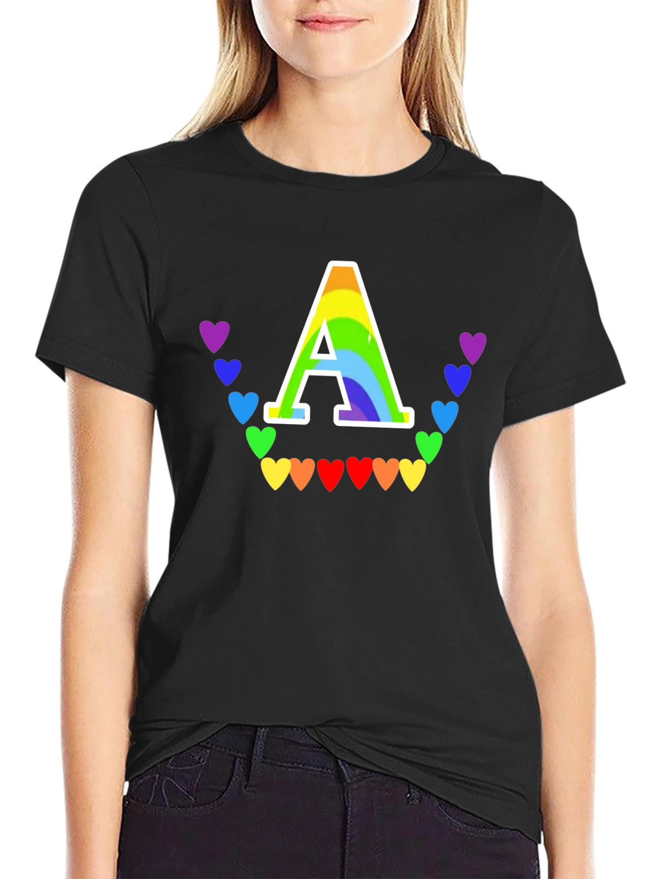 Rainbow Heart A Initial T-Shirt