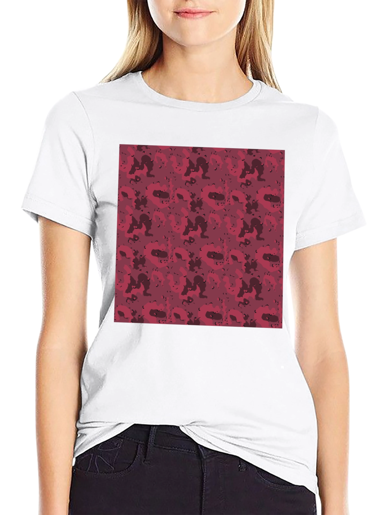 Red Camo Print Mens Black T-Shirt