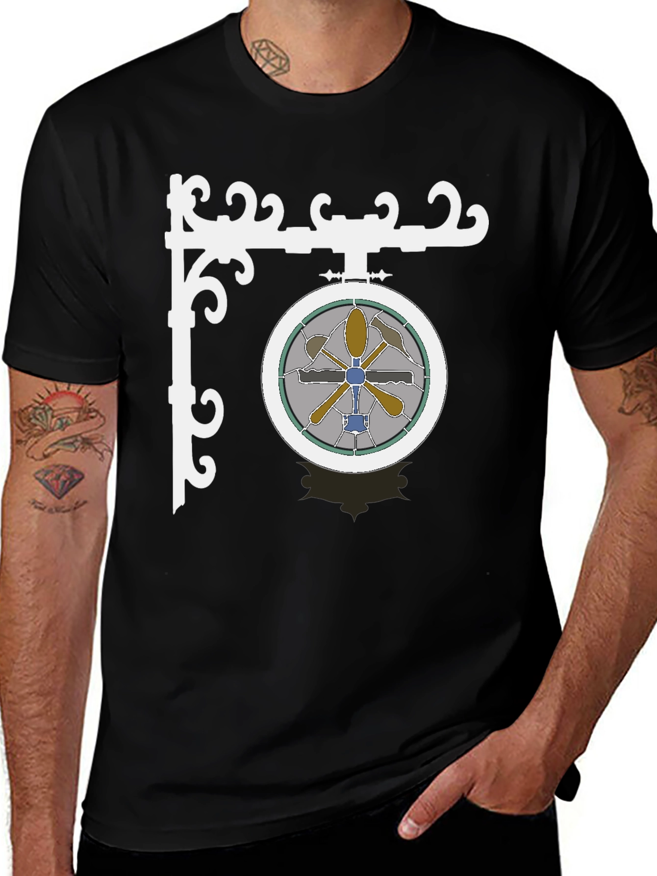 Stained Glass Style Round Sign Graphic Tee