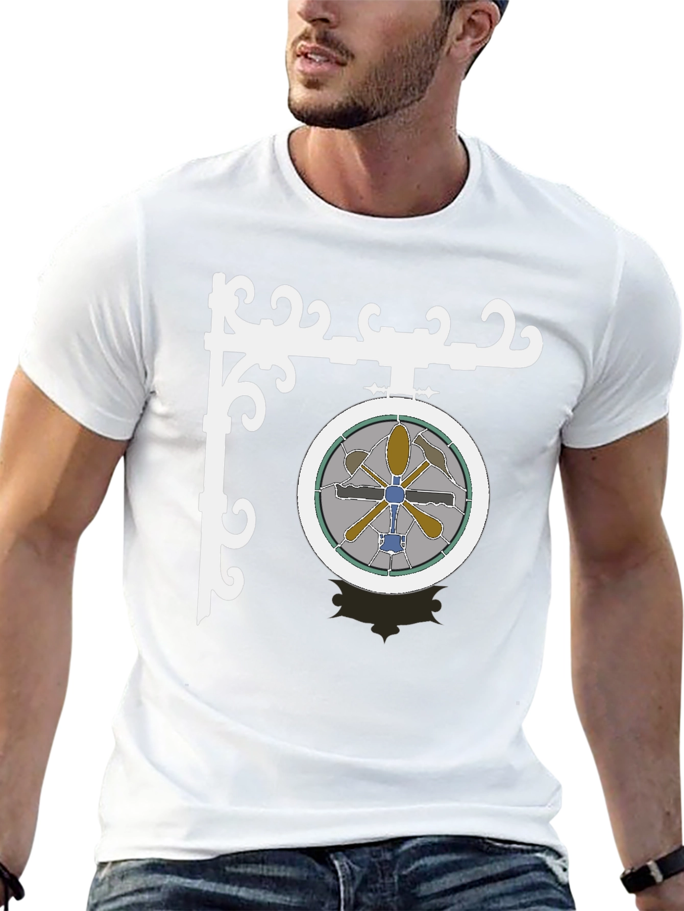 Stained Glass Style Round Sign Graphic Tee