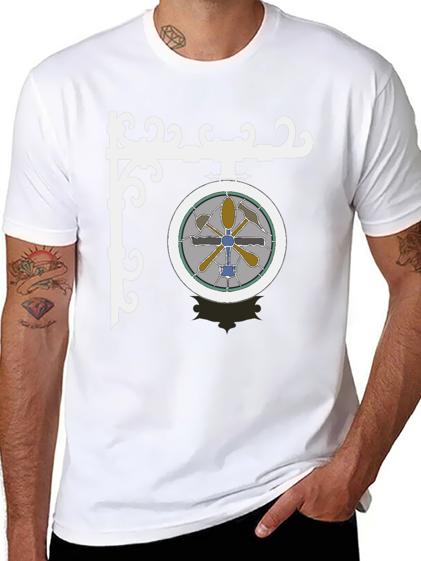 Stained Glass Style Round Sign Graphic Tee