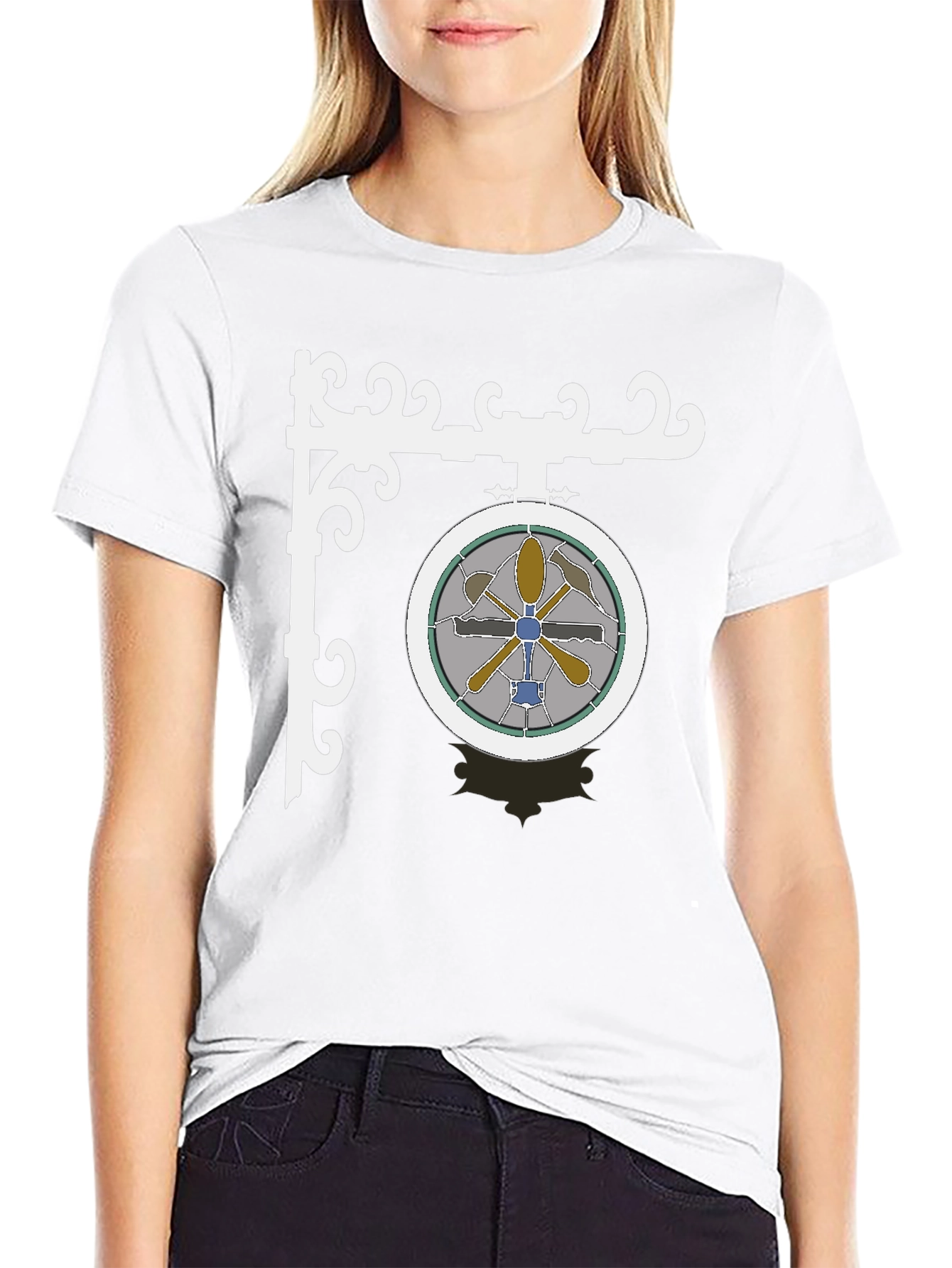 Stained Glass Style Round Sign Graphic Tee