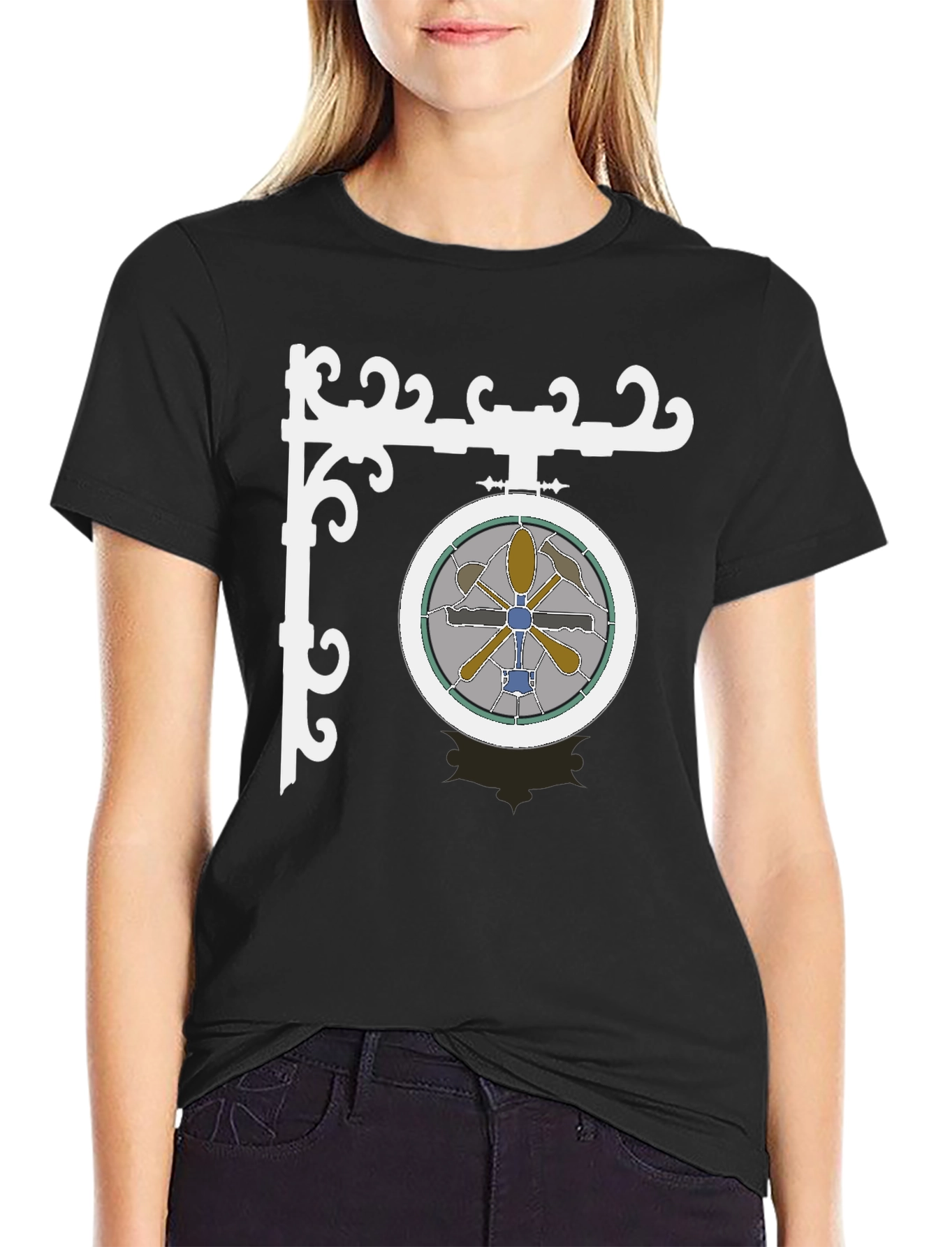 Stained Glass Style Round Sign Graphic Tee