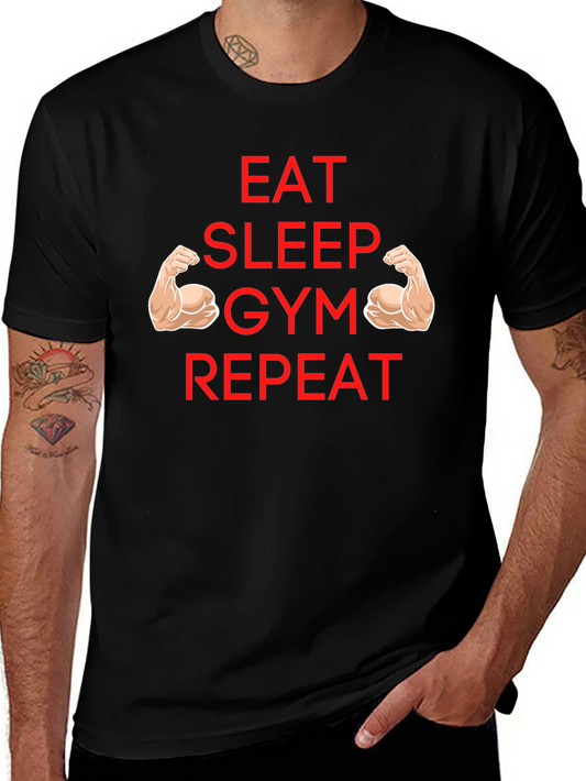 Eat Sleep Gym Repeat T-Shirt - Black Short Sleeve