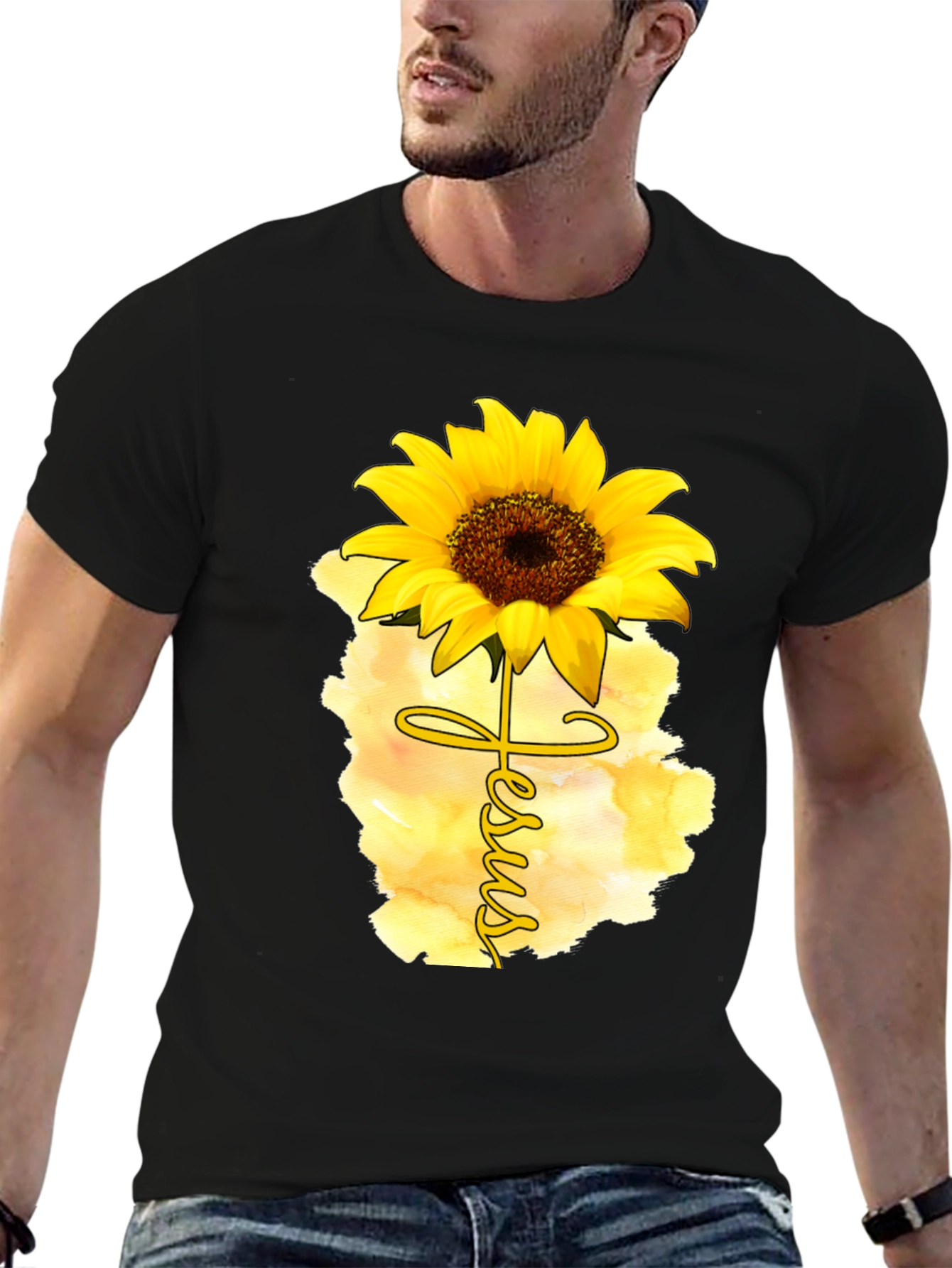 Jesus Sunflower Graphic Tee Black