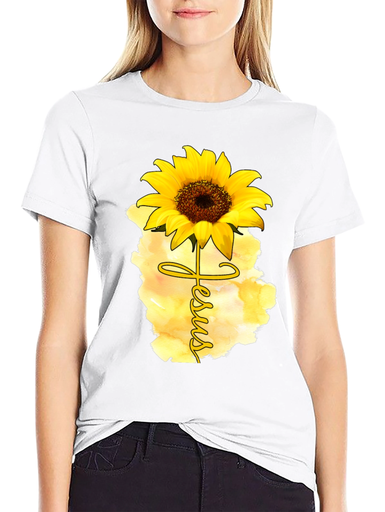 Jesus Sunflower Graphic Tee Black