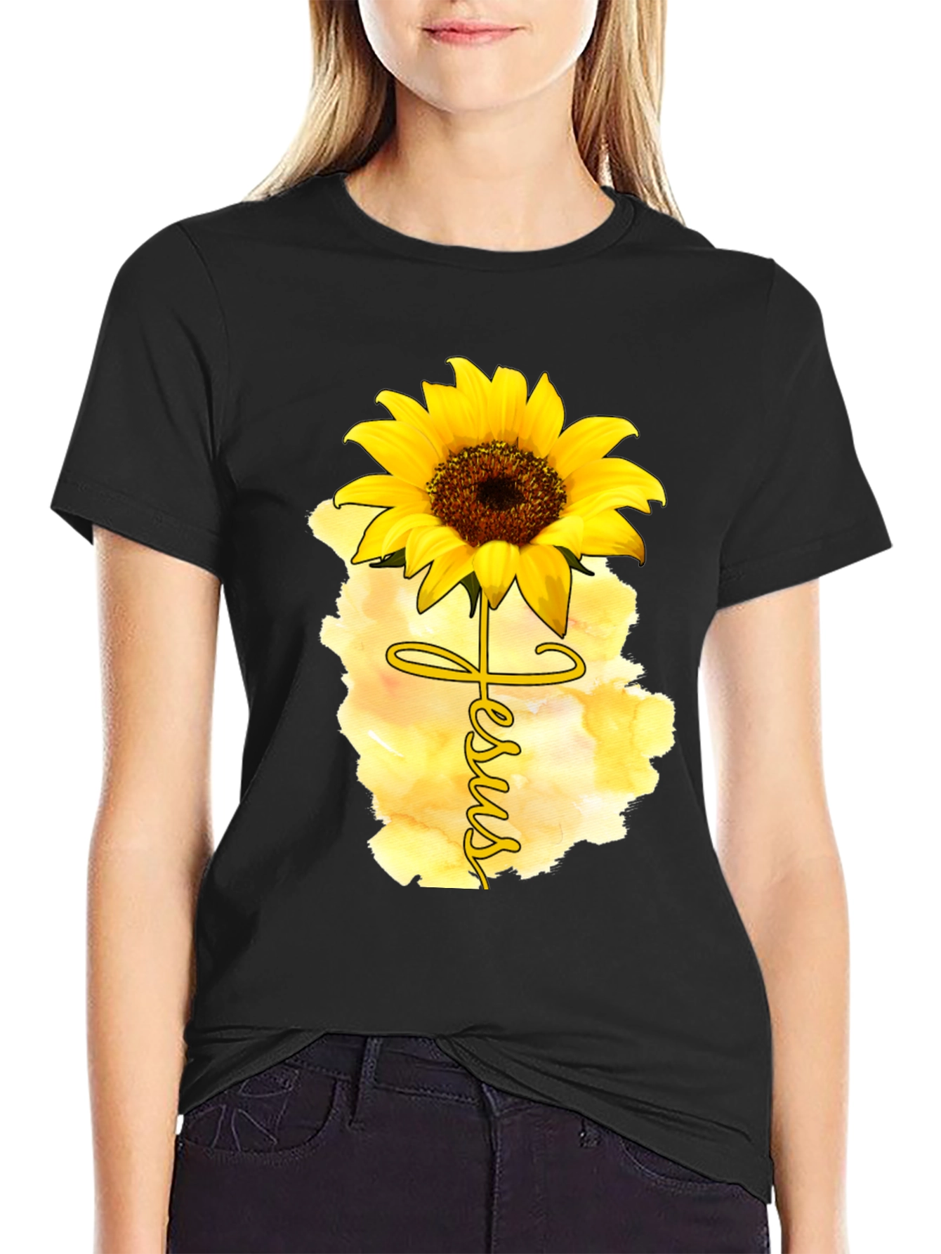 Jesus Sunflower Graphic Tee Black