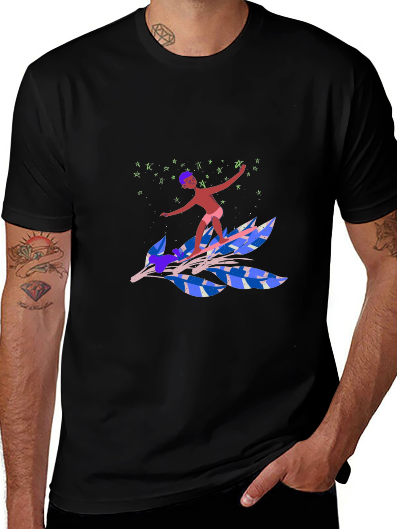 Surfing Leaf Graphic Tee - Unique Design