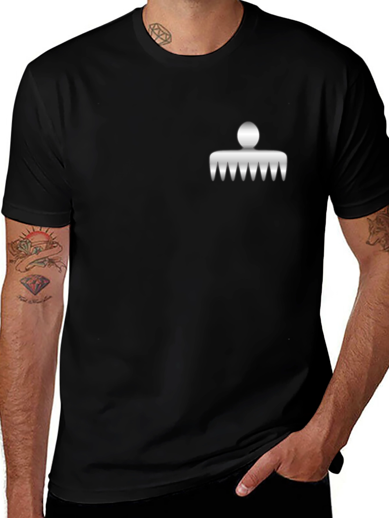 Modern Black Tee with Unique Comb Design