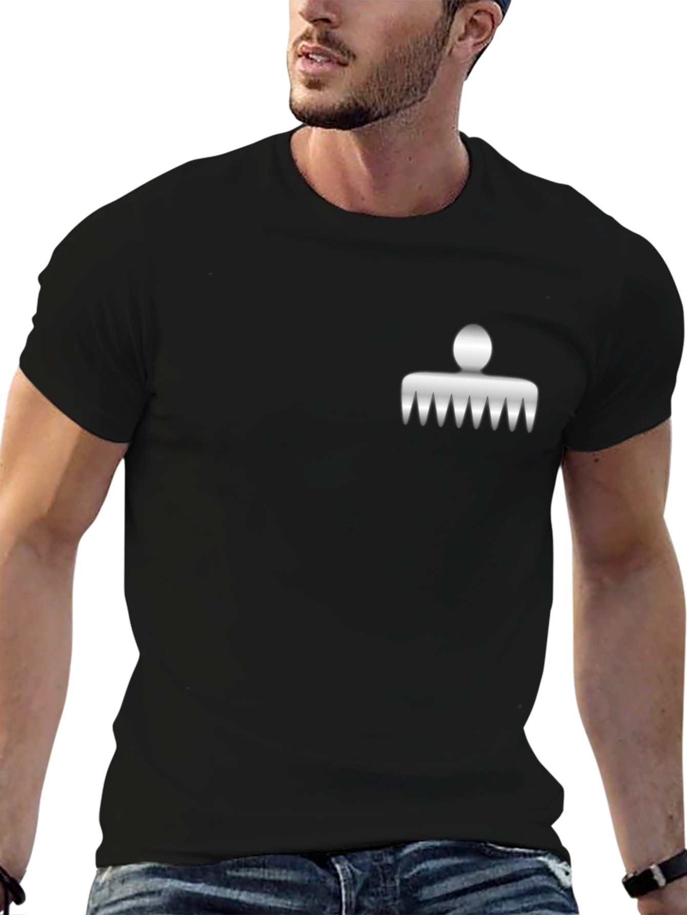 Modern Black Tee with Unique Comb Design