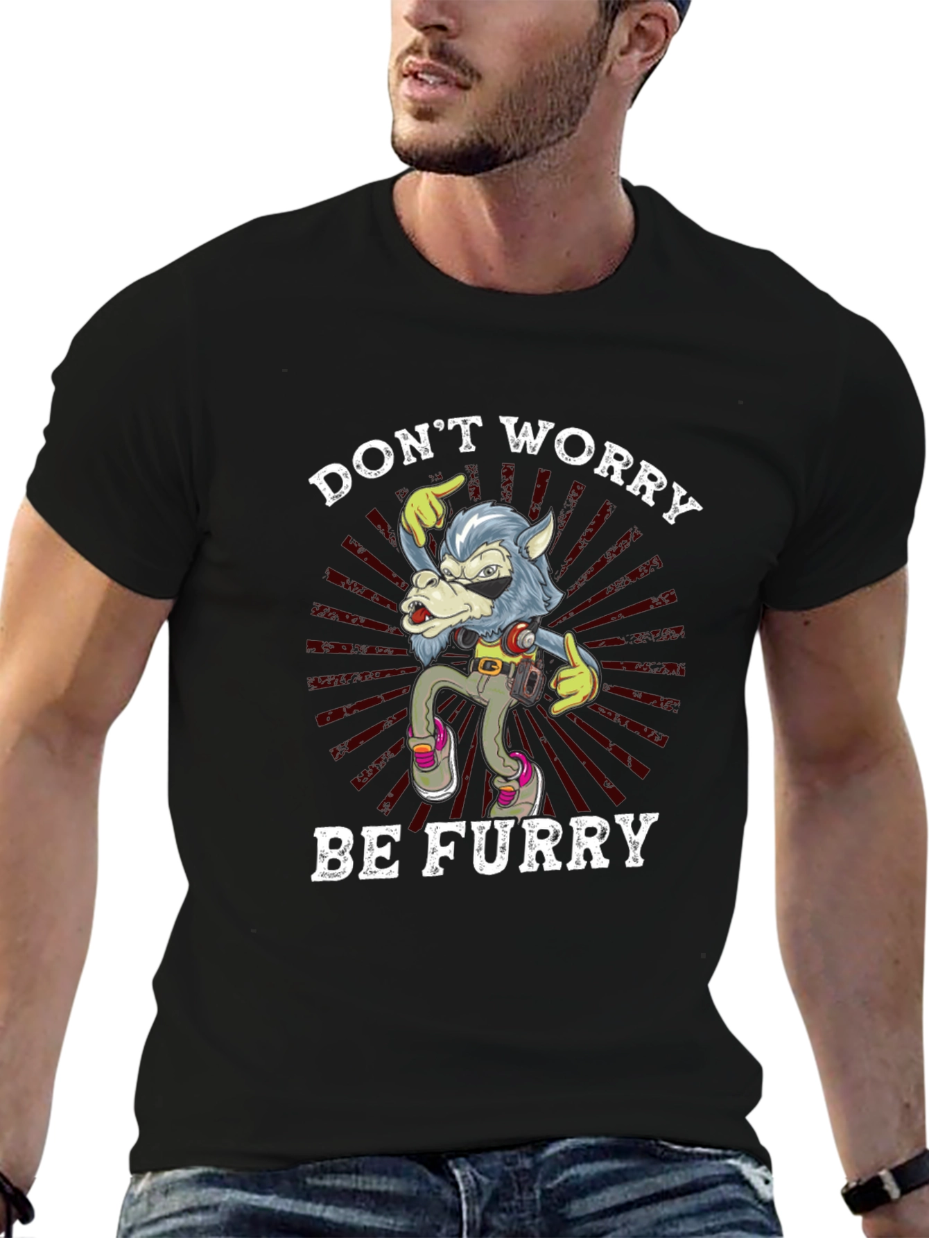 Dont Worry Be Furry Black T-Shirt
