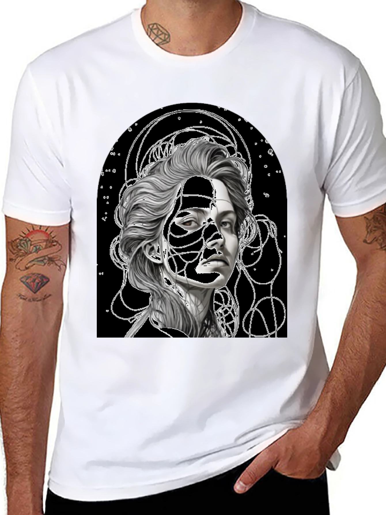 Abstract Portrait Graphic Tee - Stylish Black T-Shirt