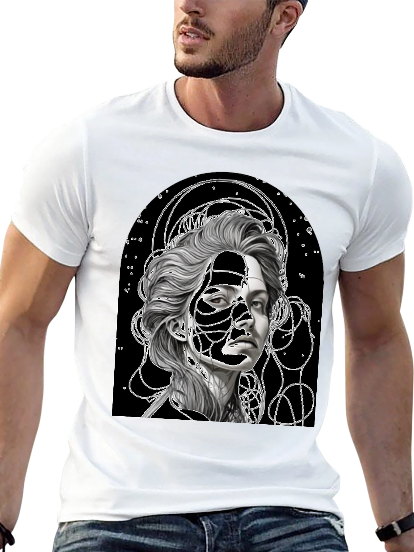 Abstract Portrait Graphic Tee - Stylish Black T-Shirt