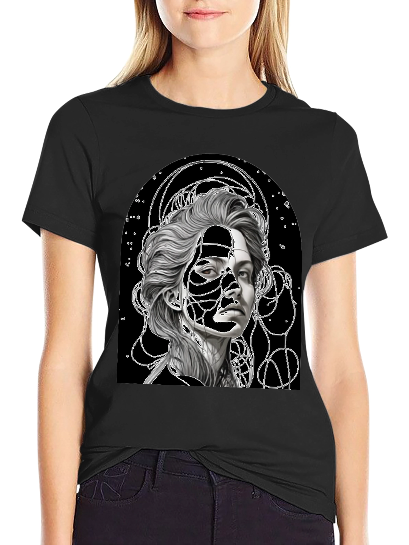 Abstract Portrait Graphic Tee - Stylish Black T-Shirt