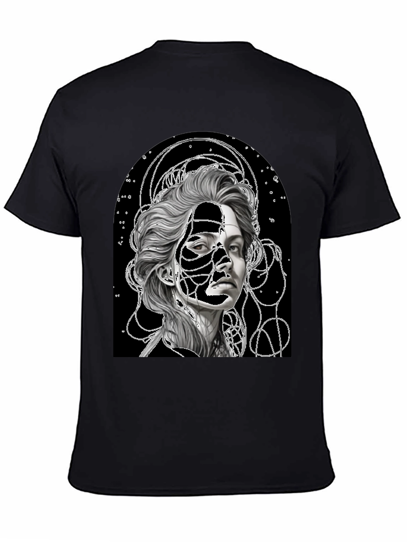 Abstract Portrait Graphic Tee - Stylish Black T-Shirt