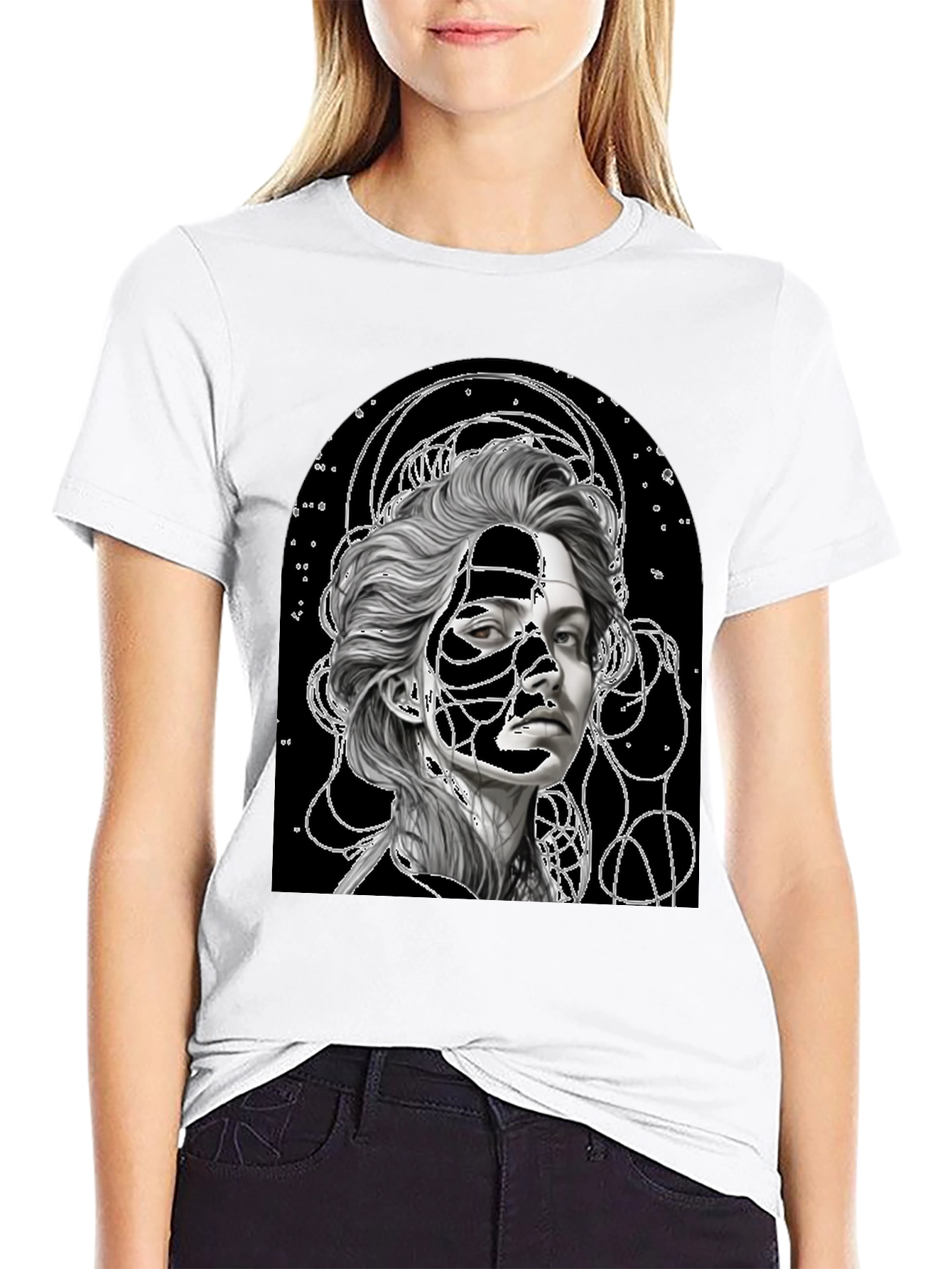 Abstract Portrait Graphic Tee - Stylish Black T-Shirt