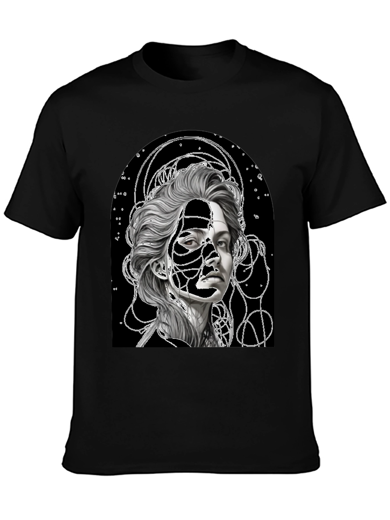 Abstract Portrait Graphic Tee - Stylish Black T-Shirt