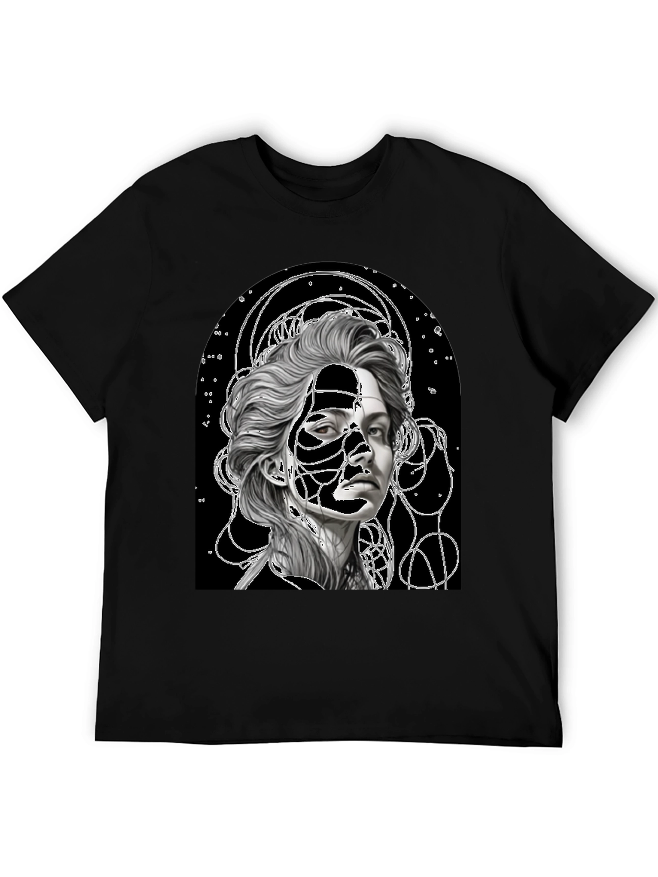 Abstract Portrait Graphic Tee - Stylish Black T-Shirt