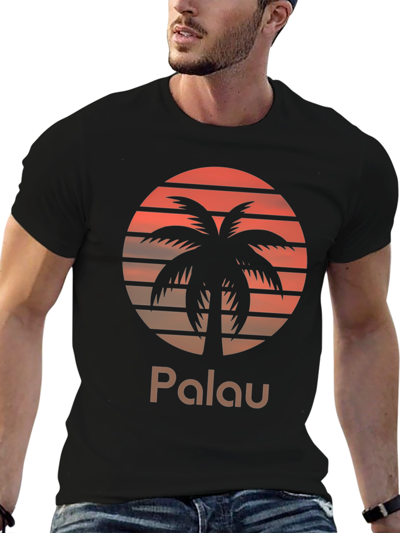 Palau Sunset Palm Tree Graphic Tee