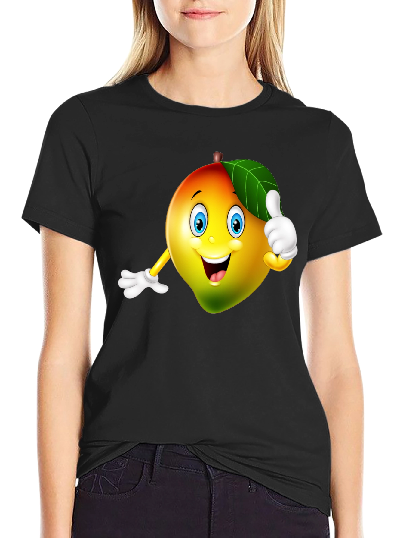 Cheerful Mango Graphic Tee - Black Cotton T-Shirt
