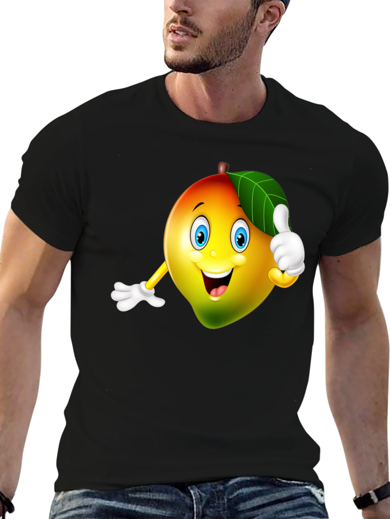 Cheerful Mango Graphic Tee - Black Cotton T-Shirt