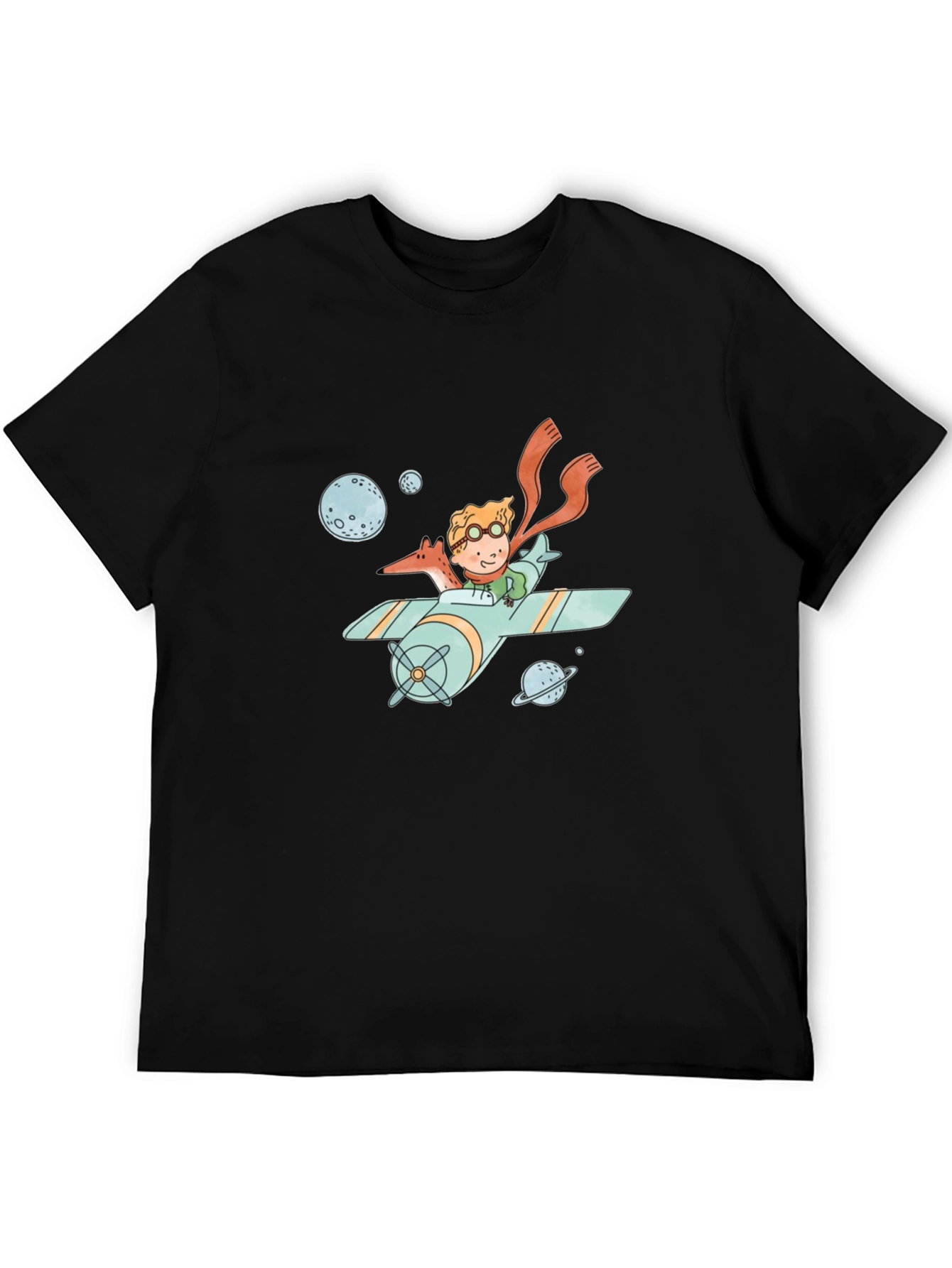 Little Prince Airplane Graphic Tee - Black