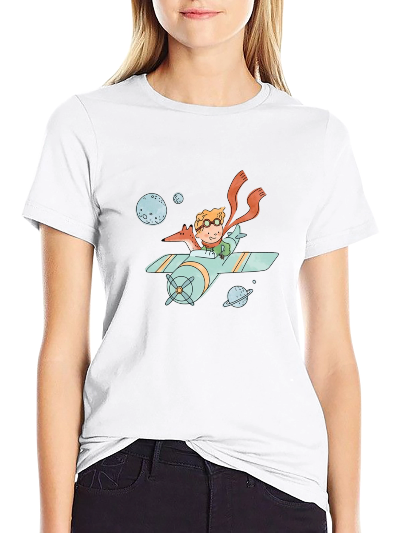 Little Prince Airplane Graphic Tee - Black