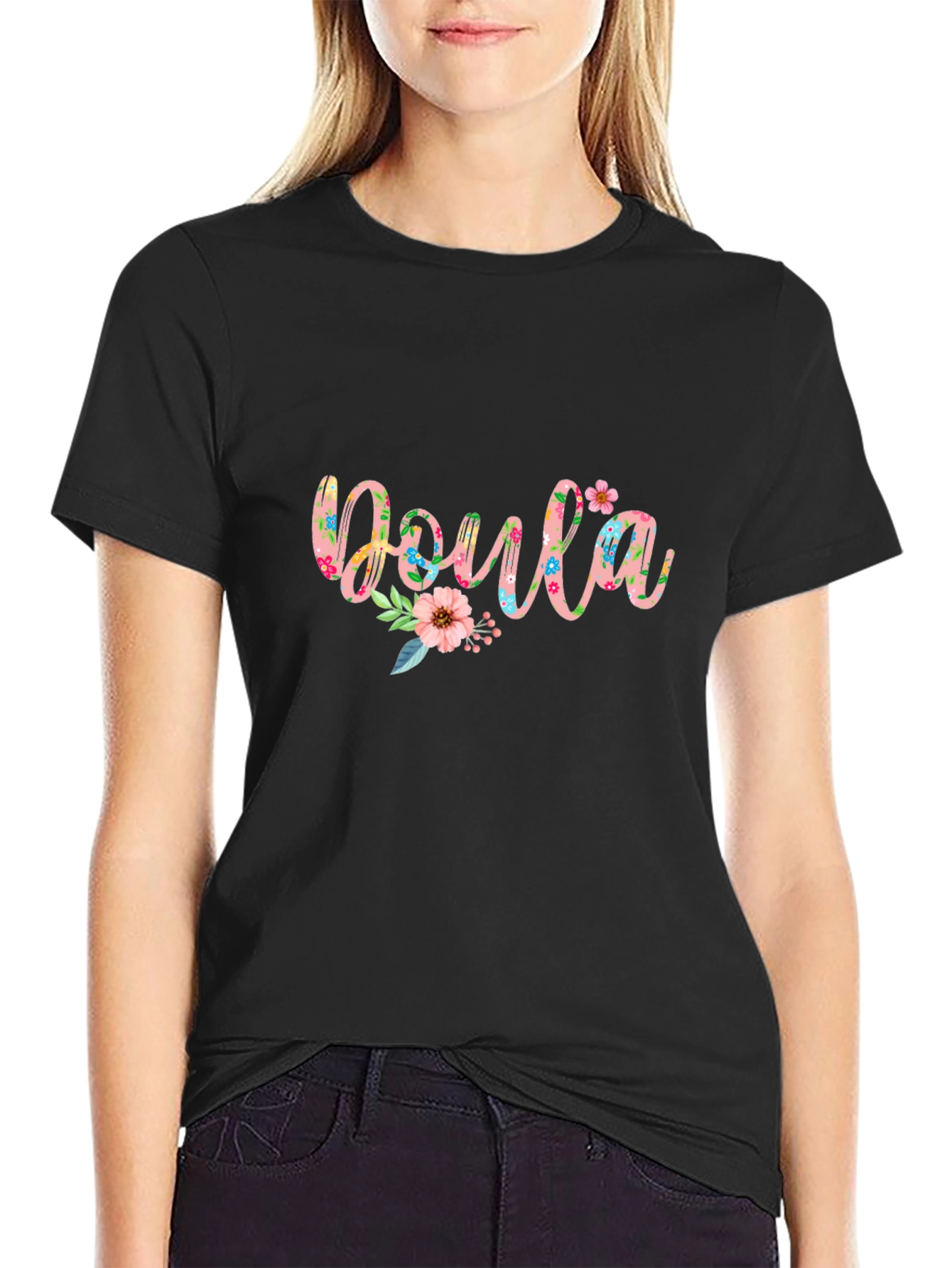 Floral Doula T-Shirt - Black