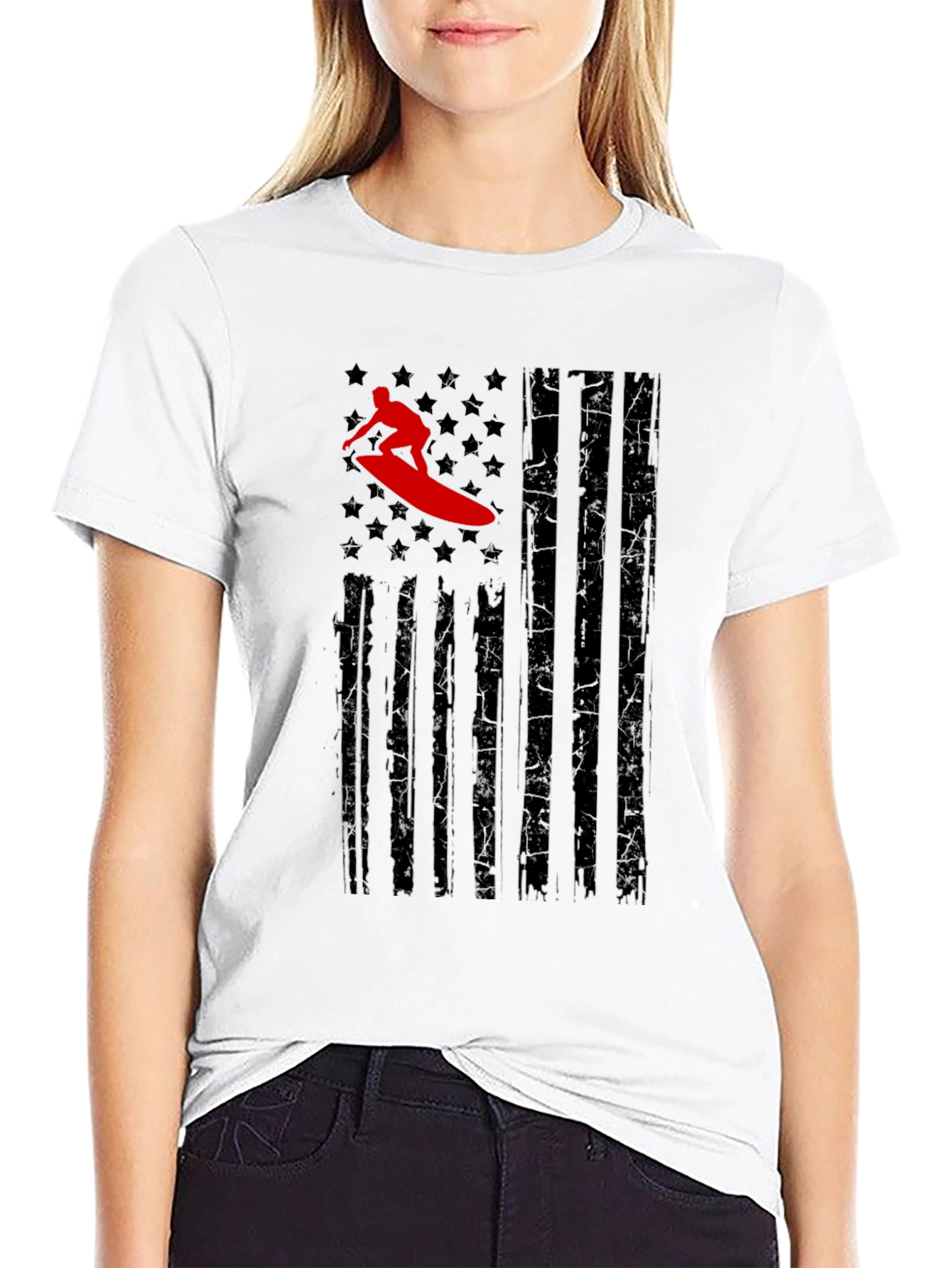 Surfer American Flag Graphic T-Shirt