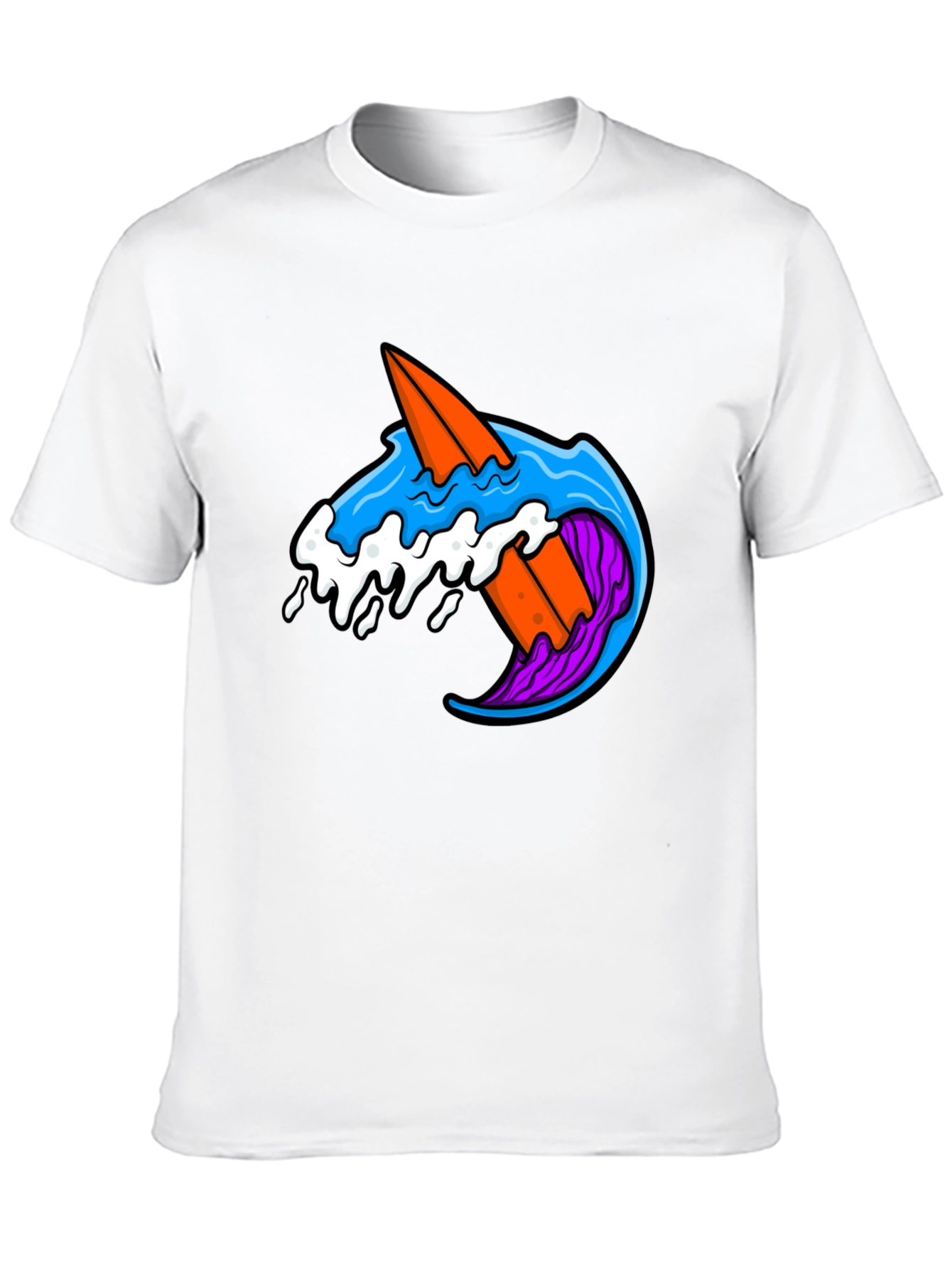 Surfboard Wave Graphic Tee - Black Cotton T-Shirt