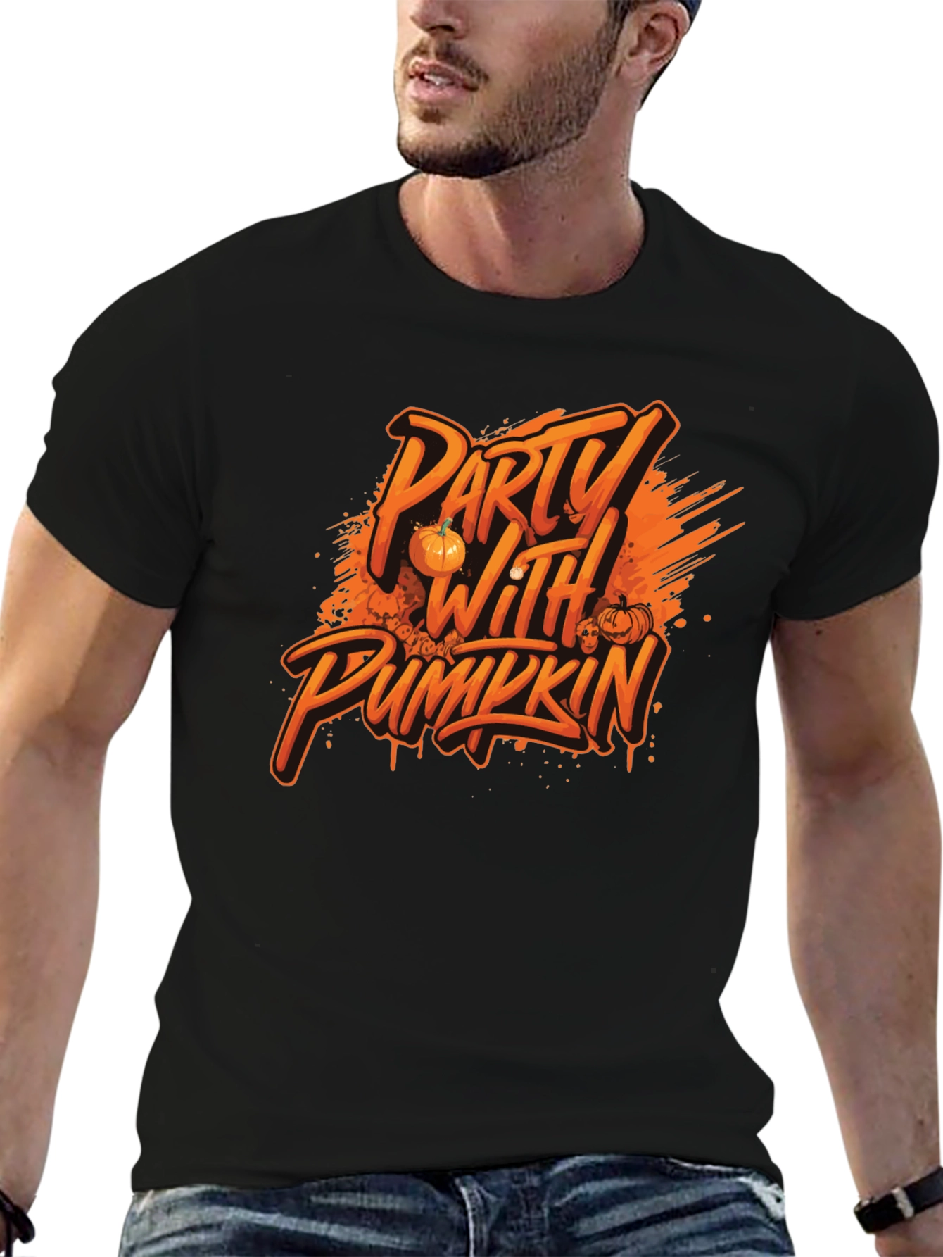Party with Pumkin Black Graphic T-Shirt