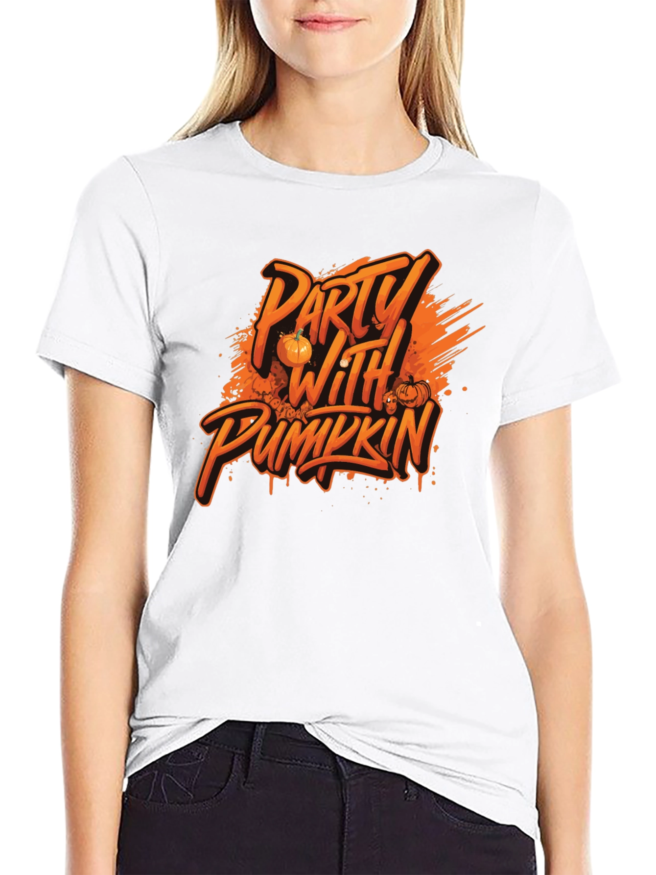 Party with Pumkin Black Graphic T-Shirt