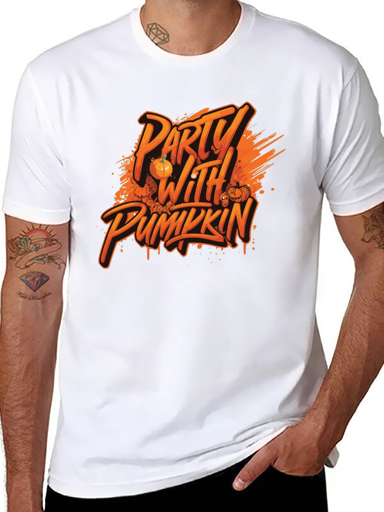 Party with Pumkin Black Graphic T-Shirt