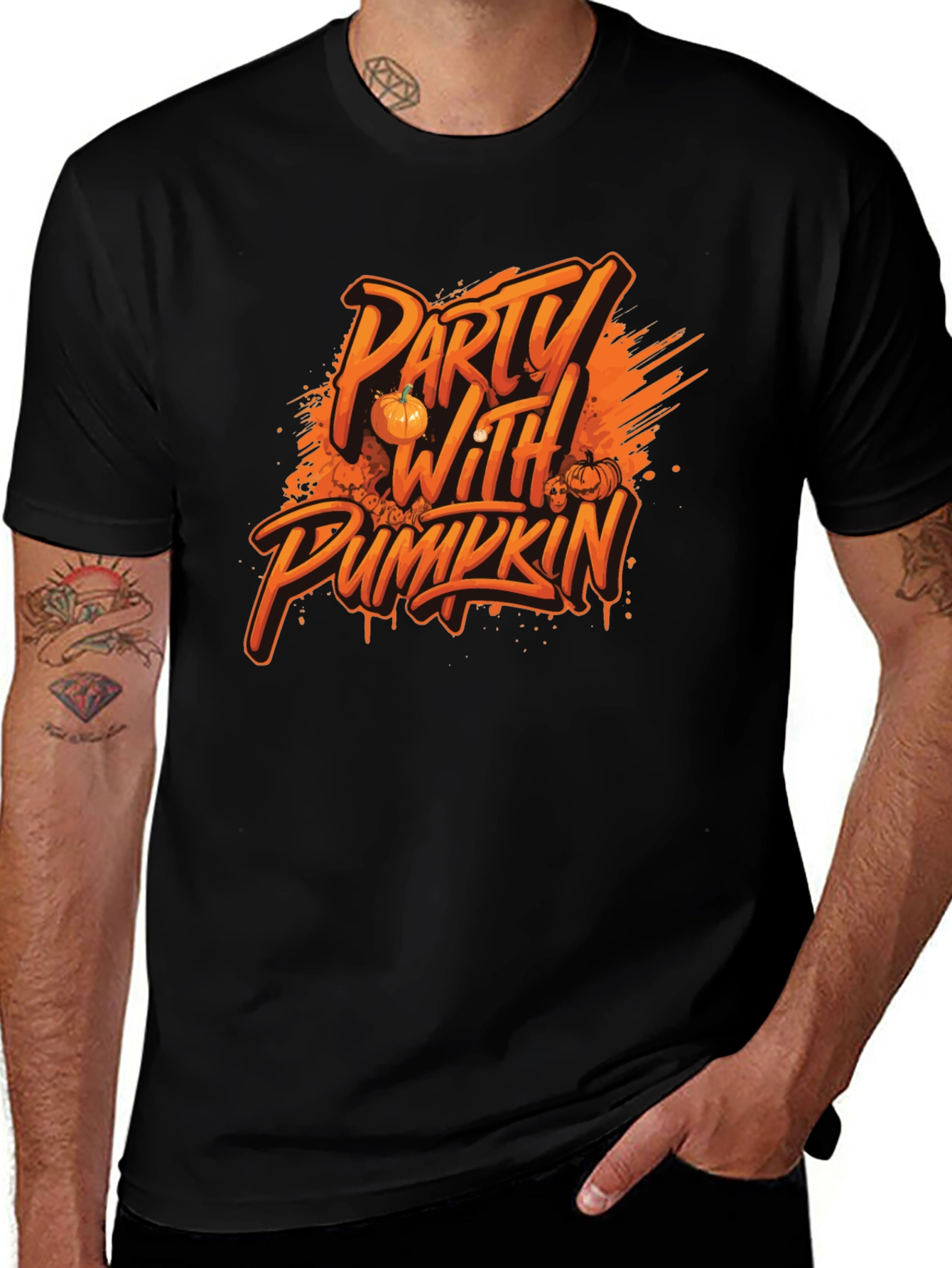 Party with Pumkin Black Graphic T-Shirt