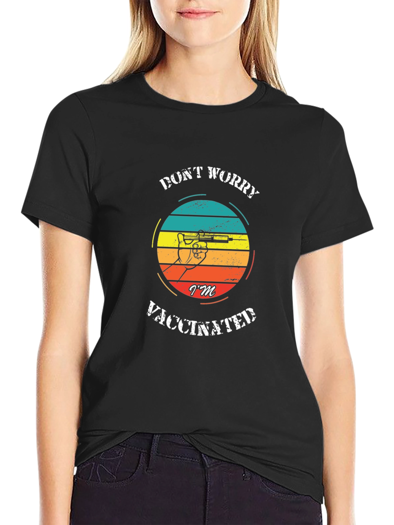 Vaccinated Graphic Tee - Trendy Black T-Shirt