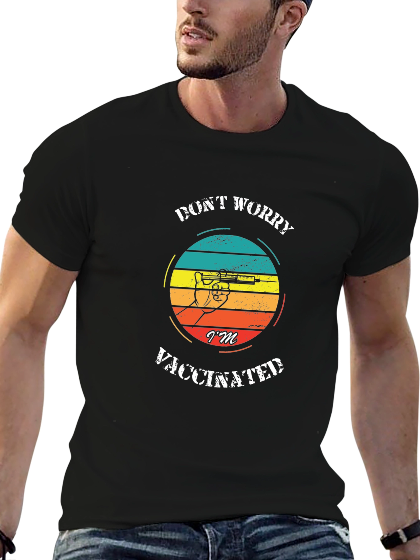Vaccinated Graphic Tee - Trendy Black T-Shirt