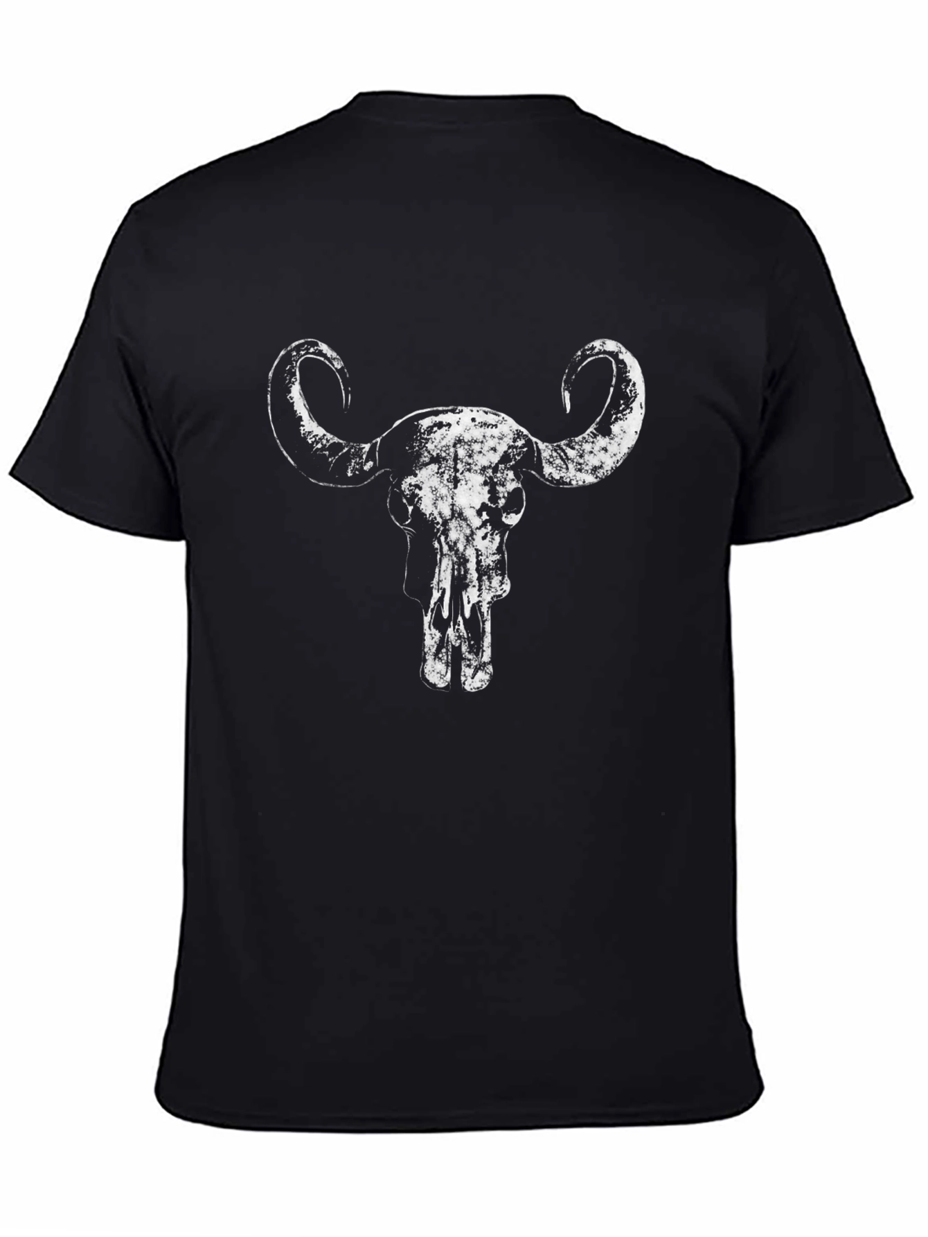 Distressed Buffalo Skull Graphic Tee - Black Cotton Shirt