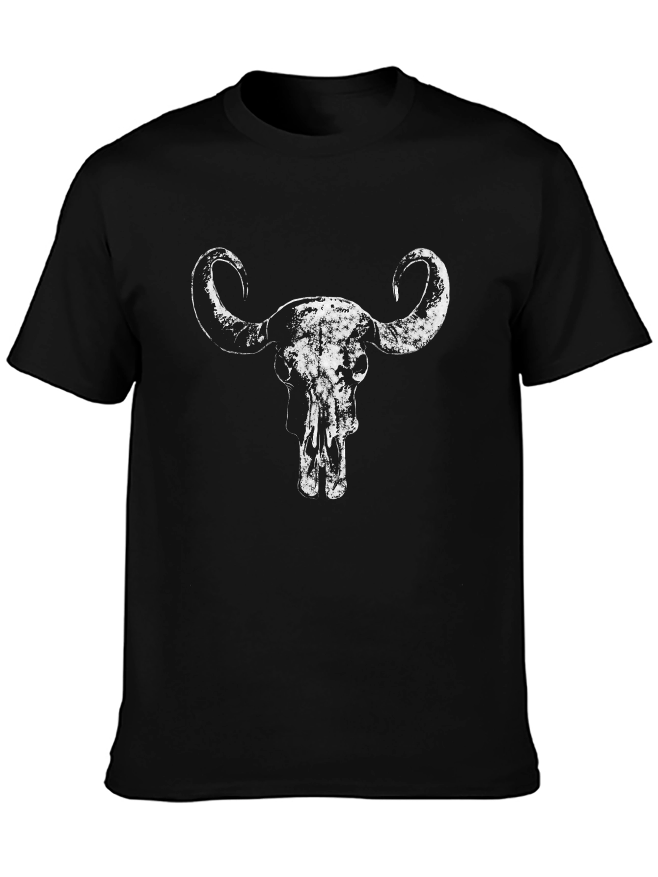 Distressed Buffalo Skull Graphic Tee - Black Cotton Shirt